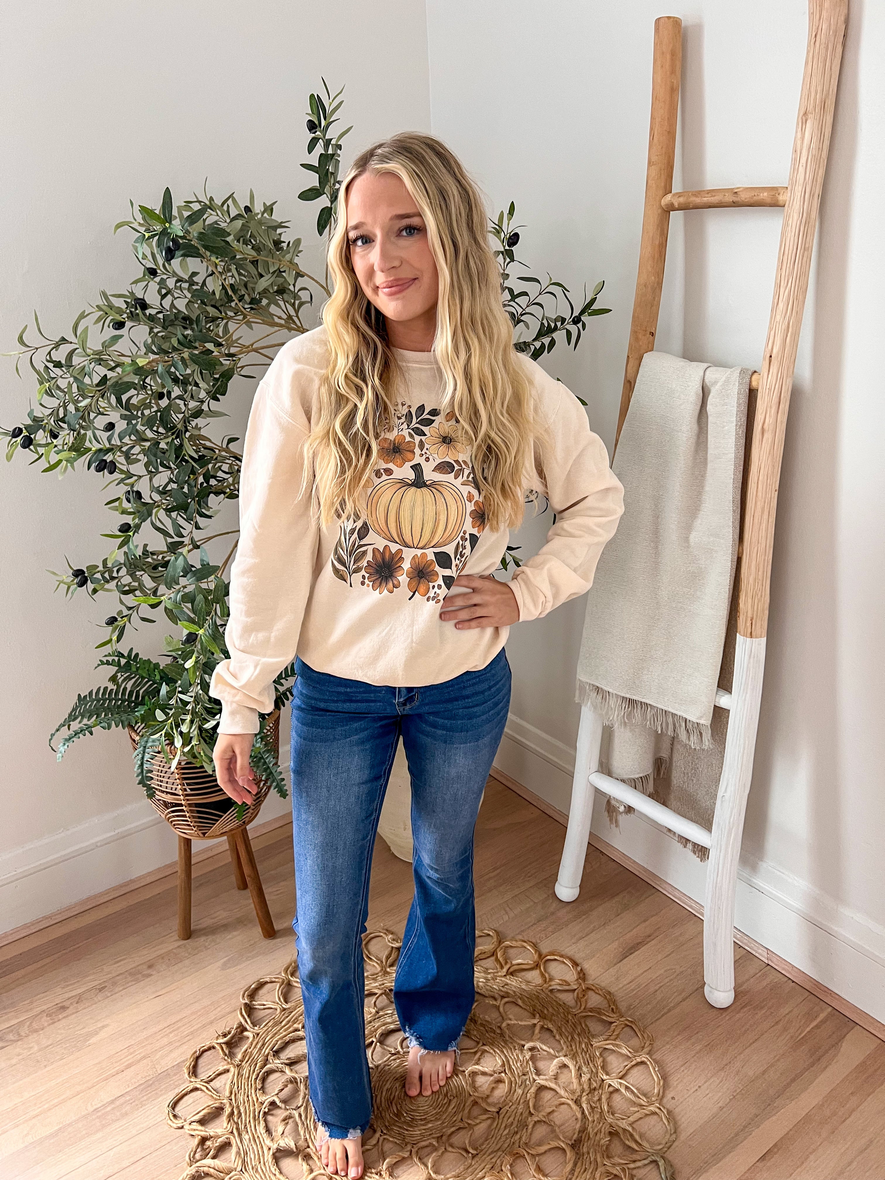 Boho Floral Fall Pumpkin Sweatshirt