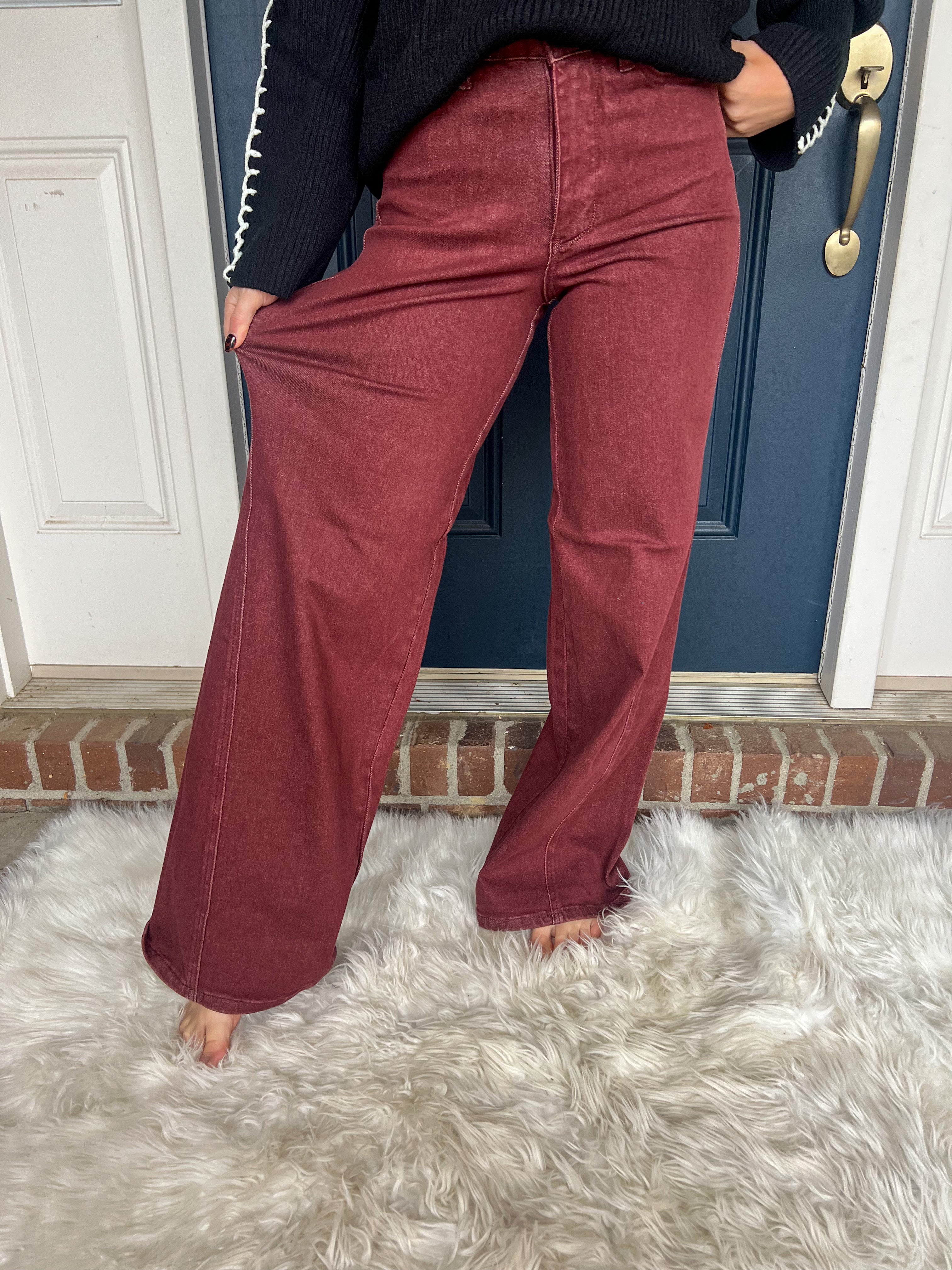 Judy Blue High - Waist Burgundy Retro Wide Jeans