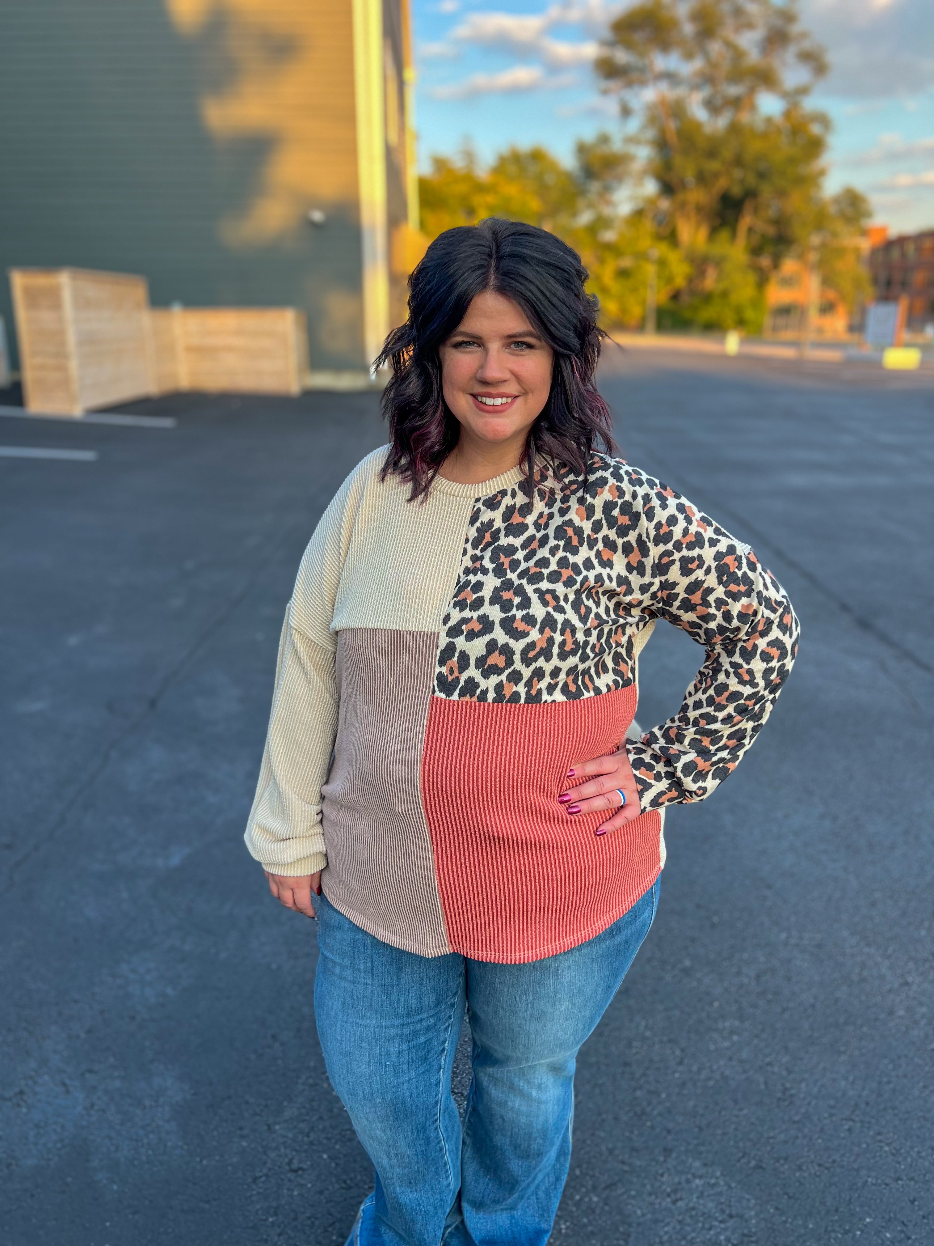 Two Places At Once Leopard Color Block Top