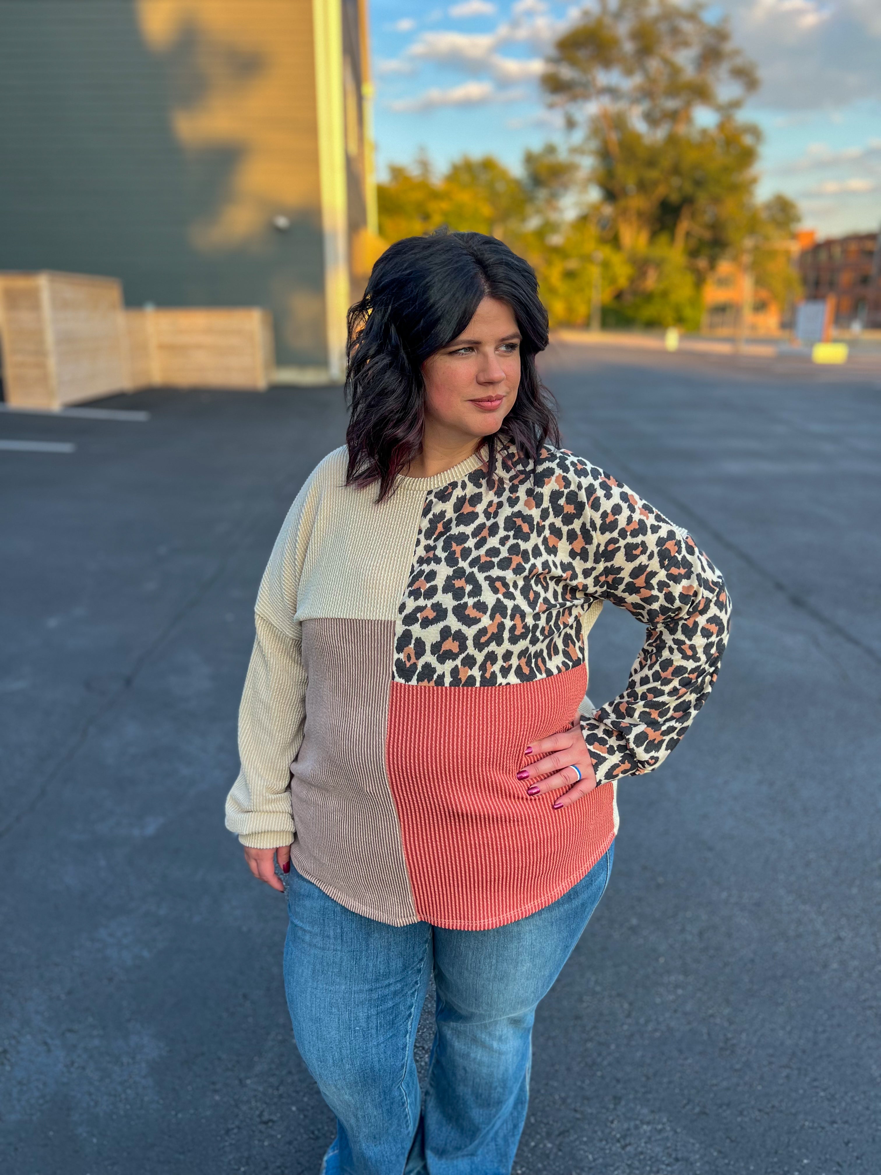 Two Places At Once Leopard Color Block Top
