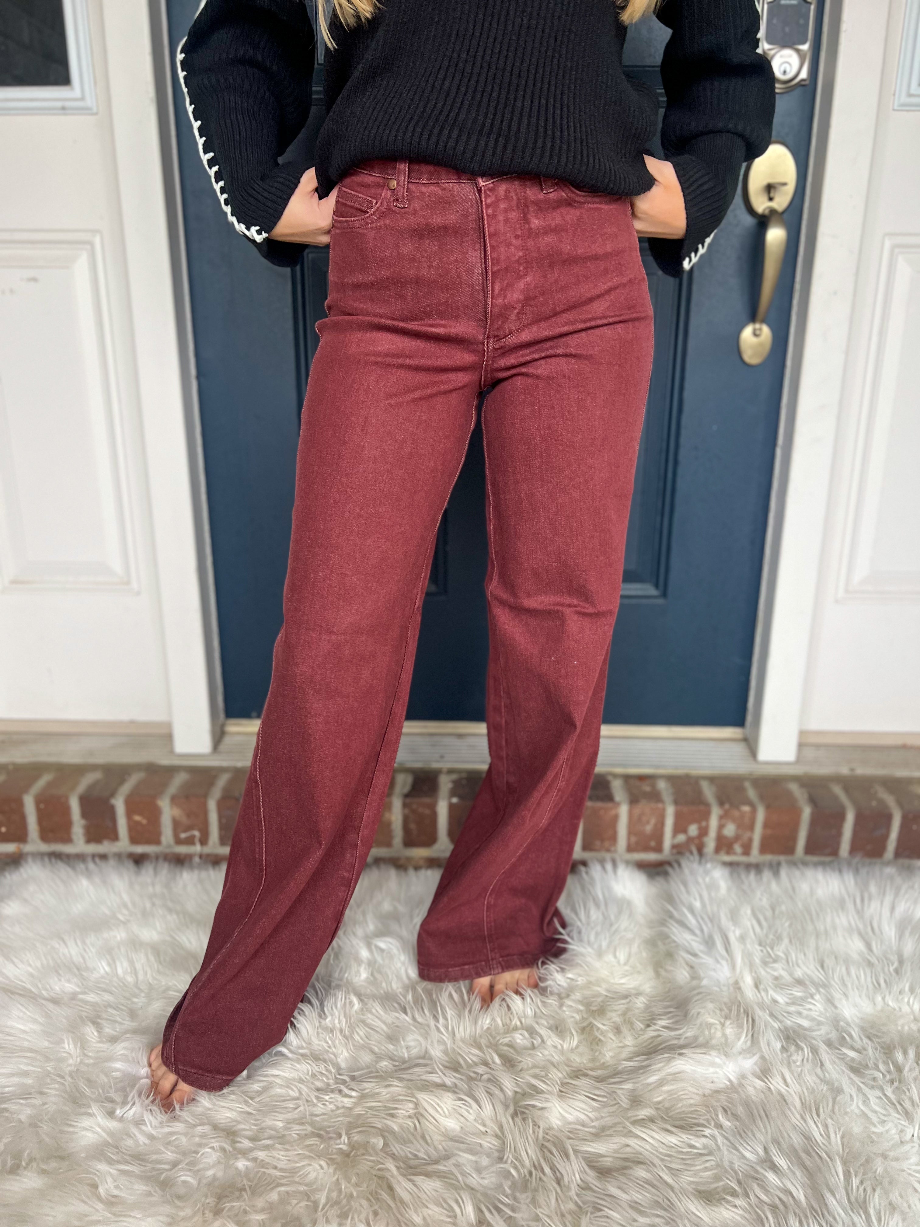 Judy Blue High - Waist Burgundy Retro Wide Jeans