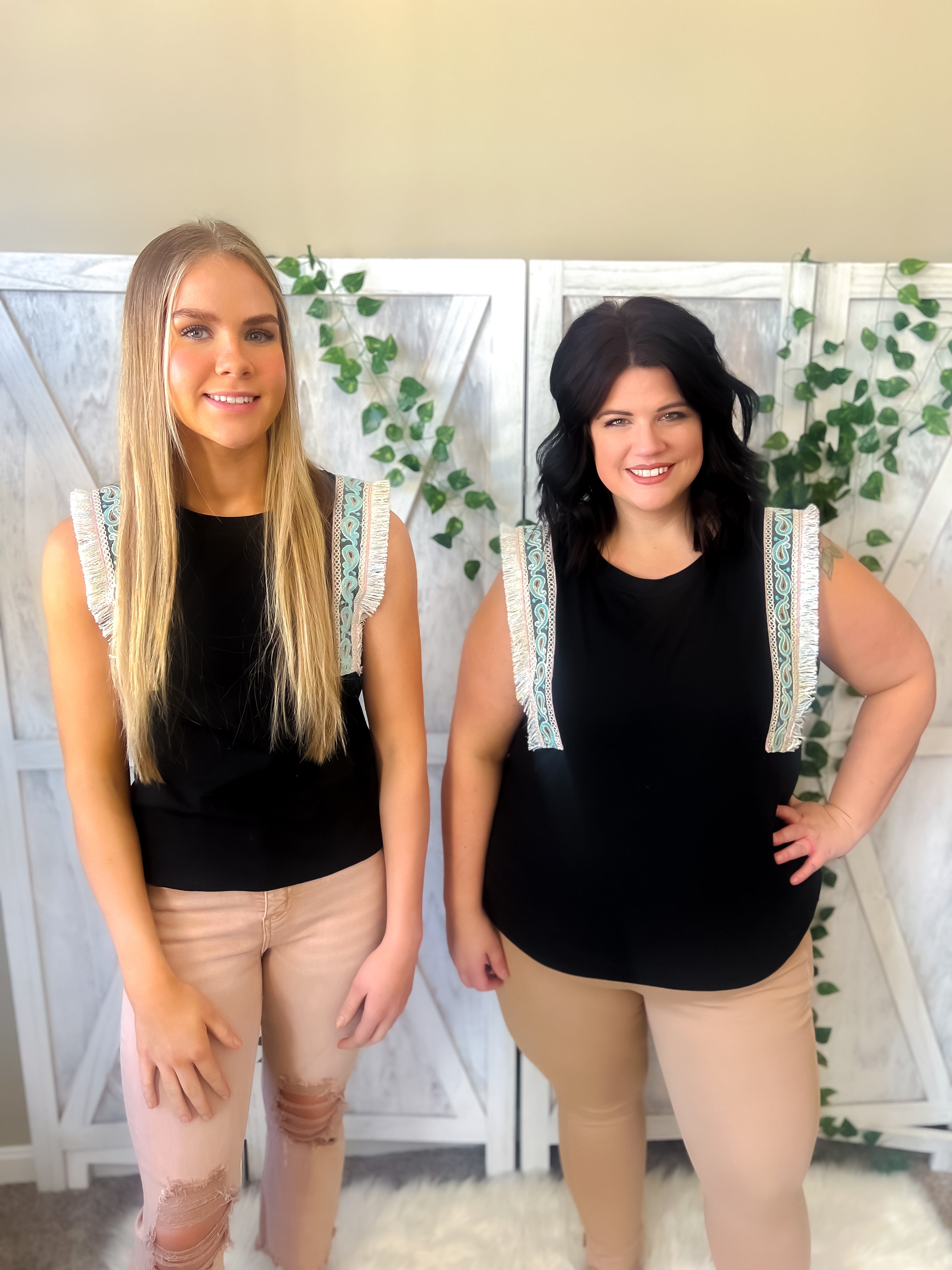 Shay Black Fringed Sleeveless Top