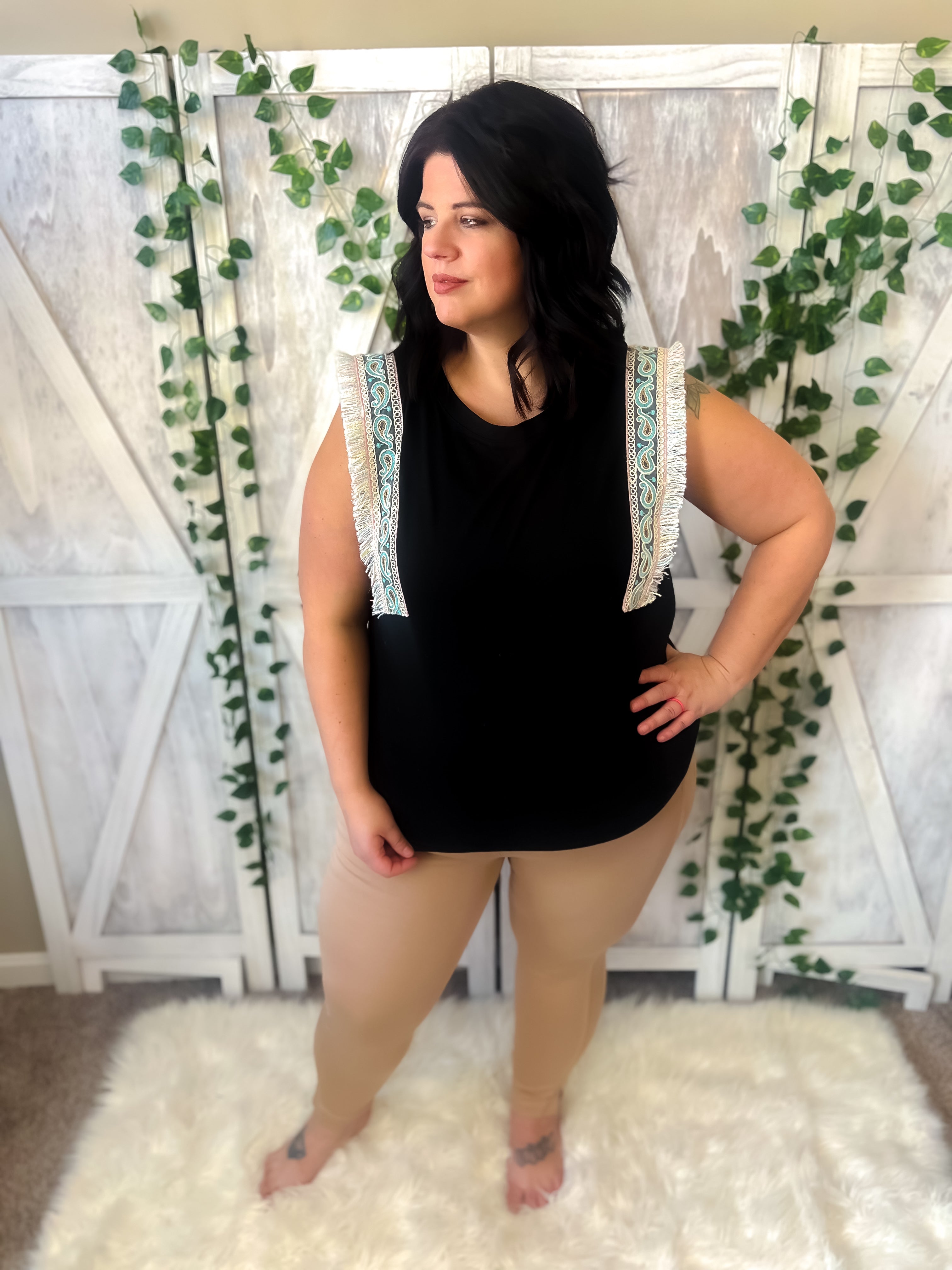 Shay Black Fringed Sleeveless Top