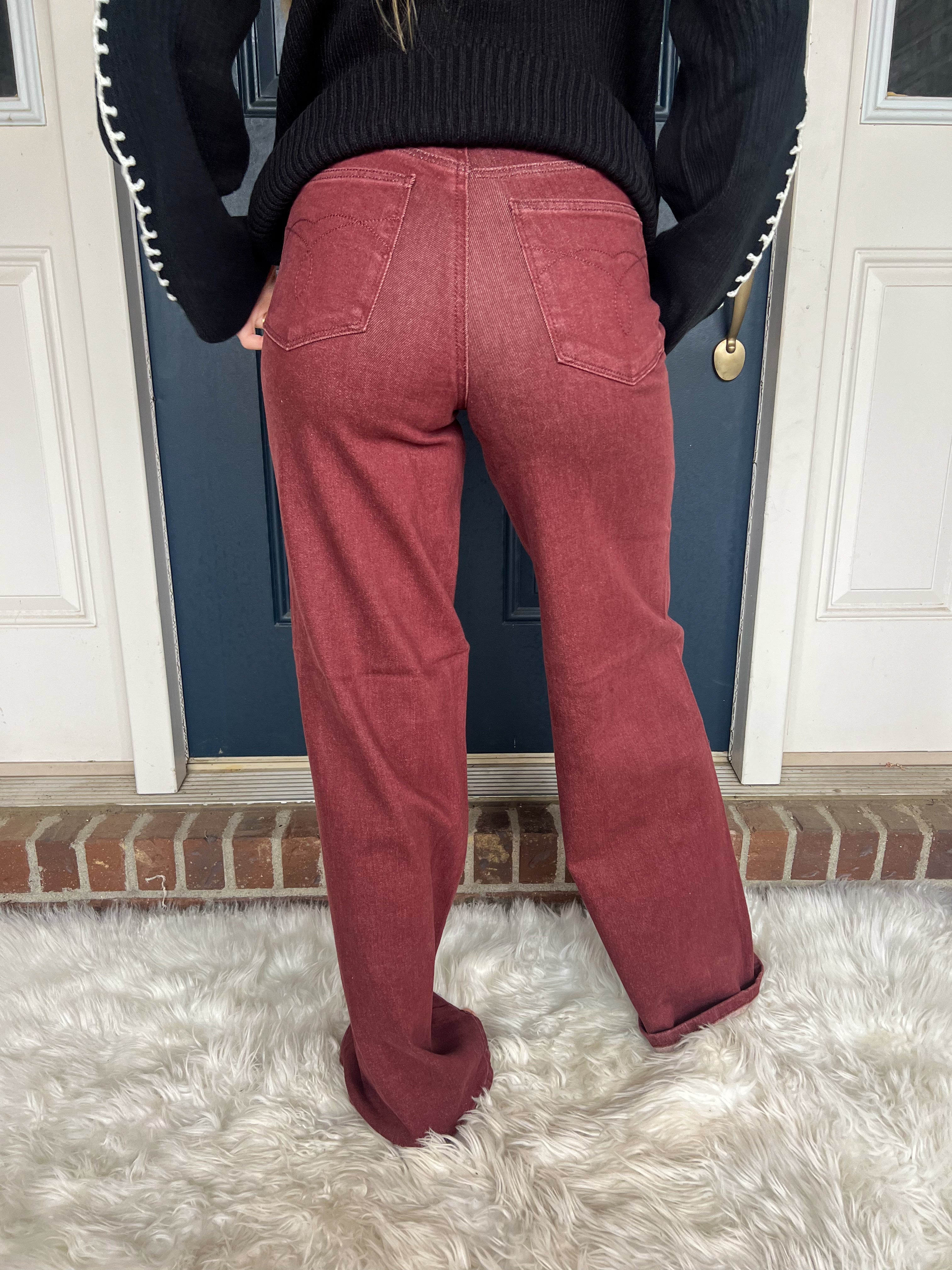 Judy Blue High - Waist Burgundy Retro Wide Jeans