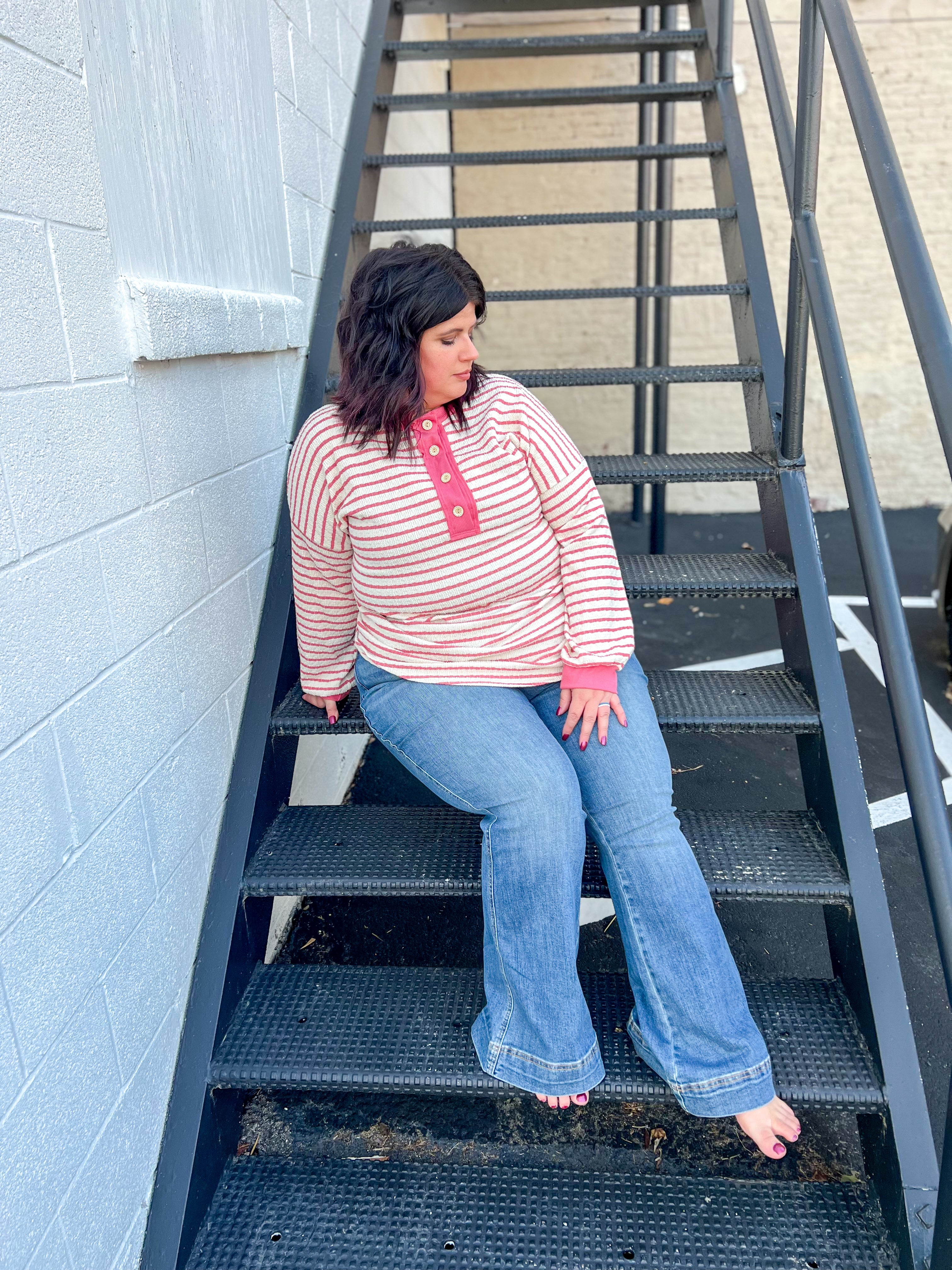 DOORBUSTER Emily Stripe Top - Rose