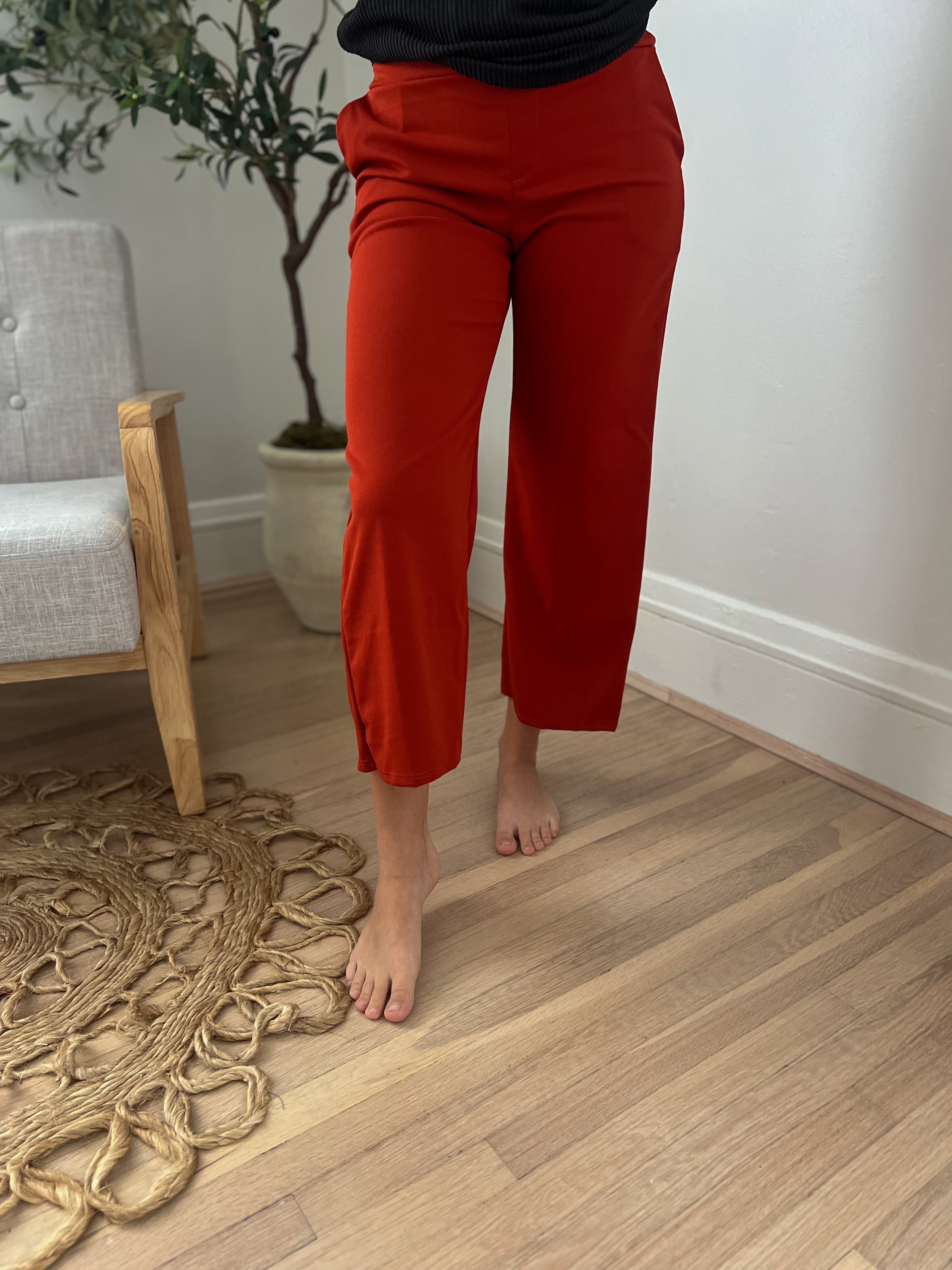 Lucy Wide Leg Stretchy Crop Pants - Rust