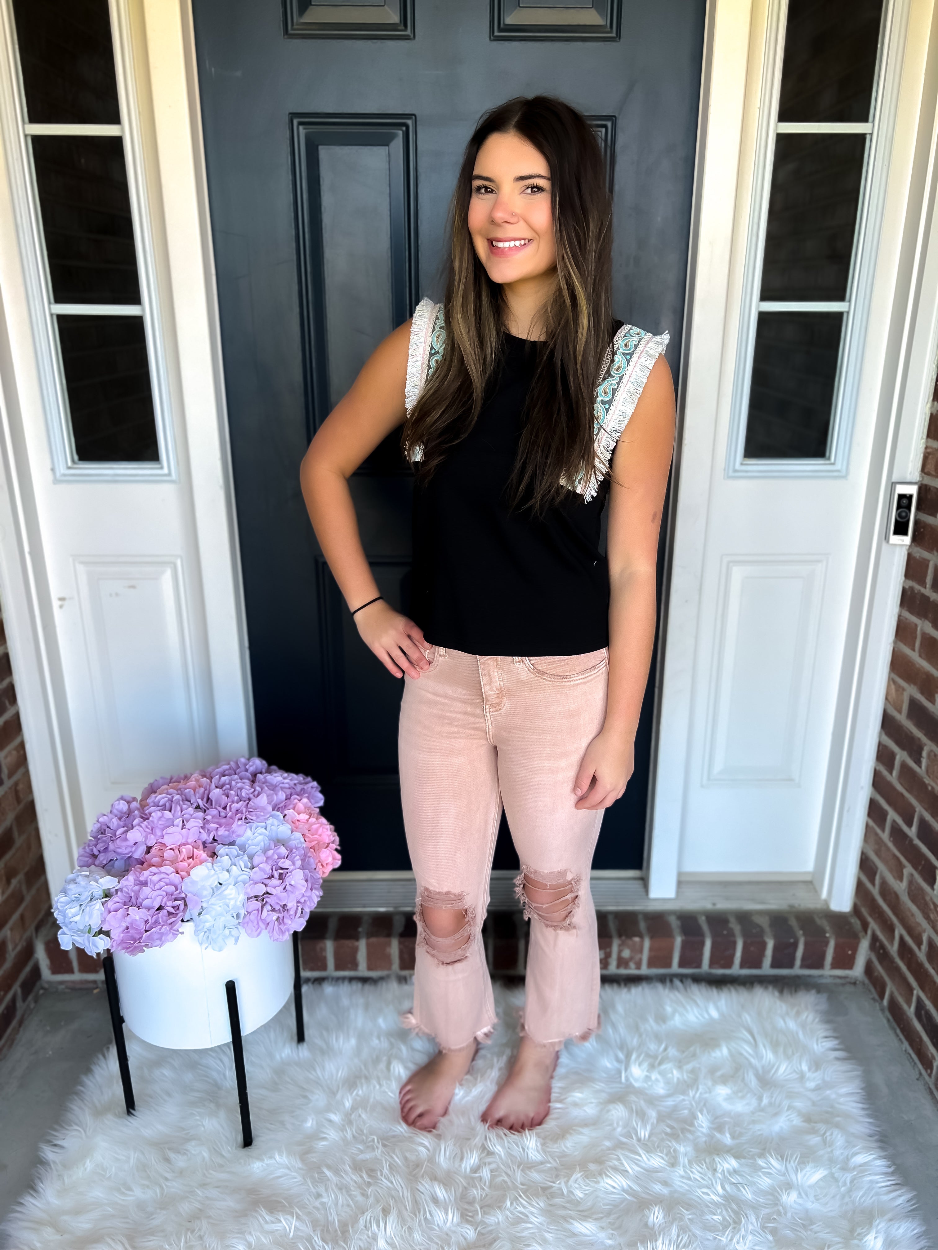 Shay Black Fringed Sleeveless Top