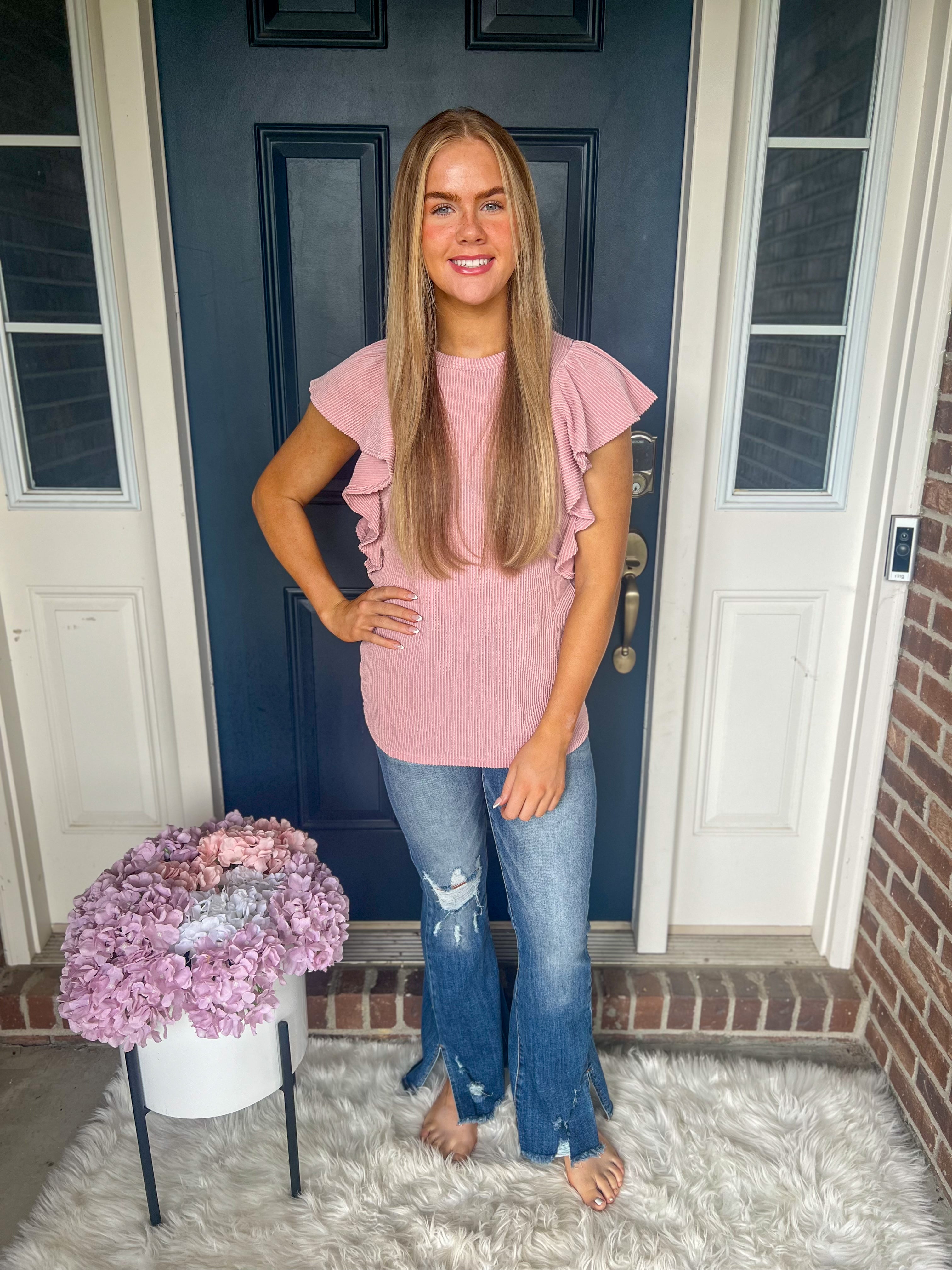 Alana Ruffle Sleeve Top - Mauve