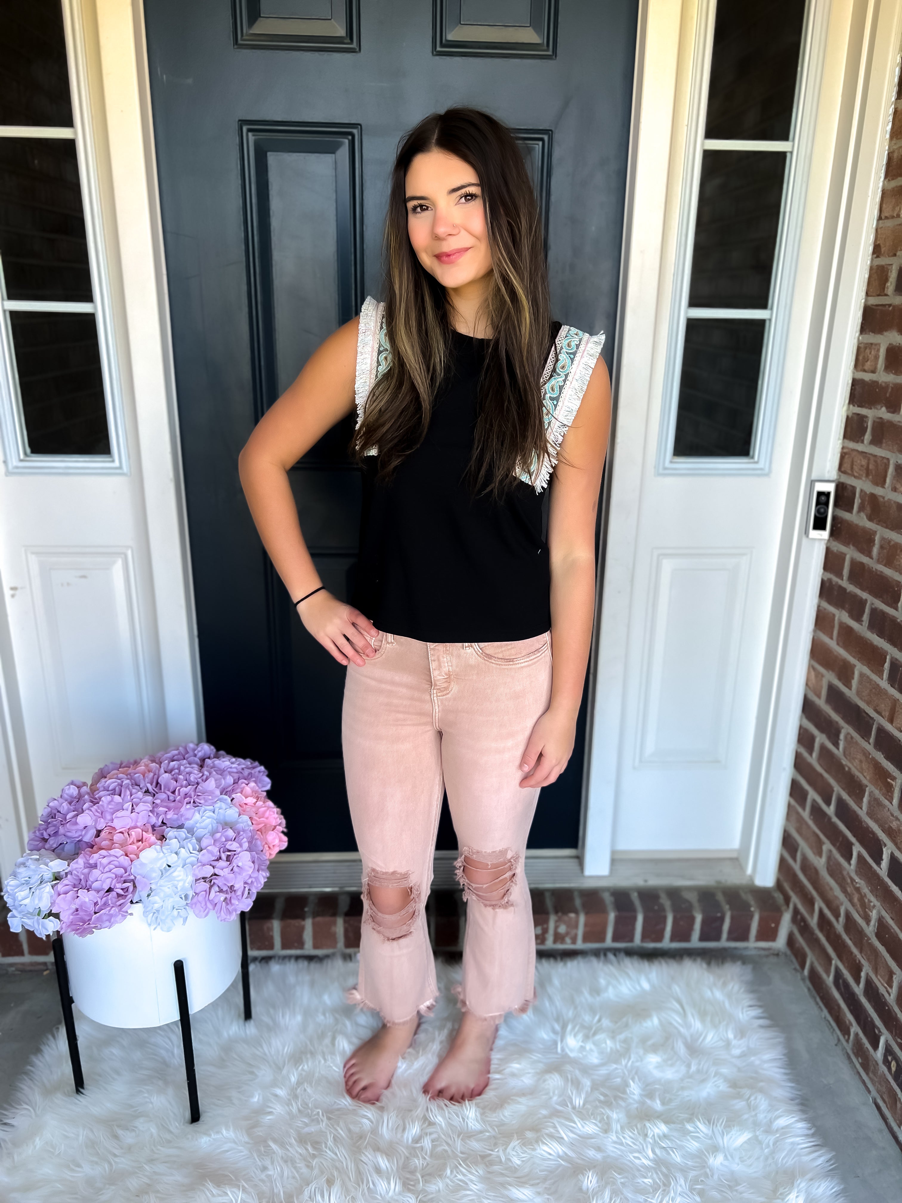 Shay Black Fringed Sleeveless Top