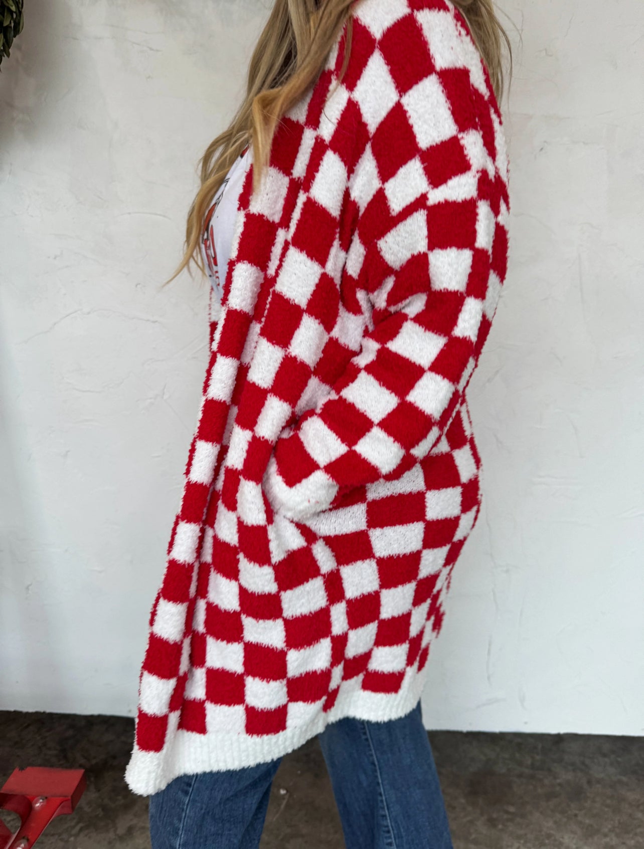 Red Checker Cloud Cardigan