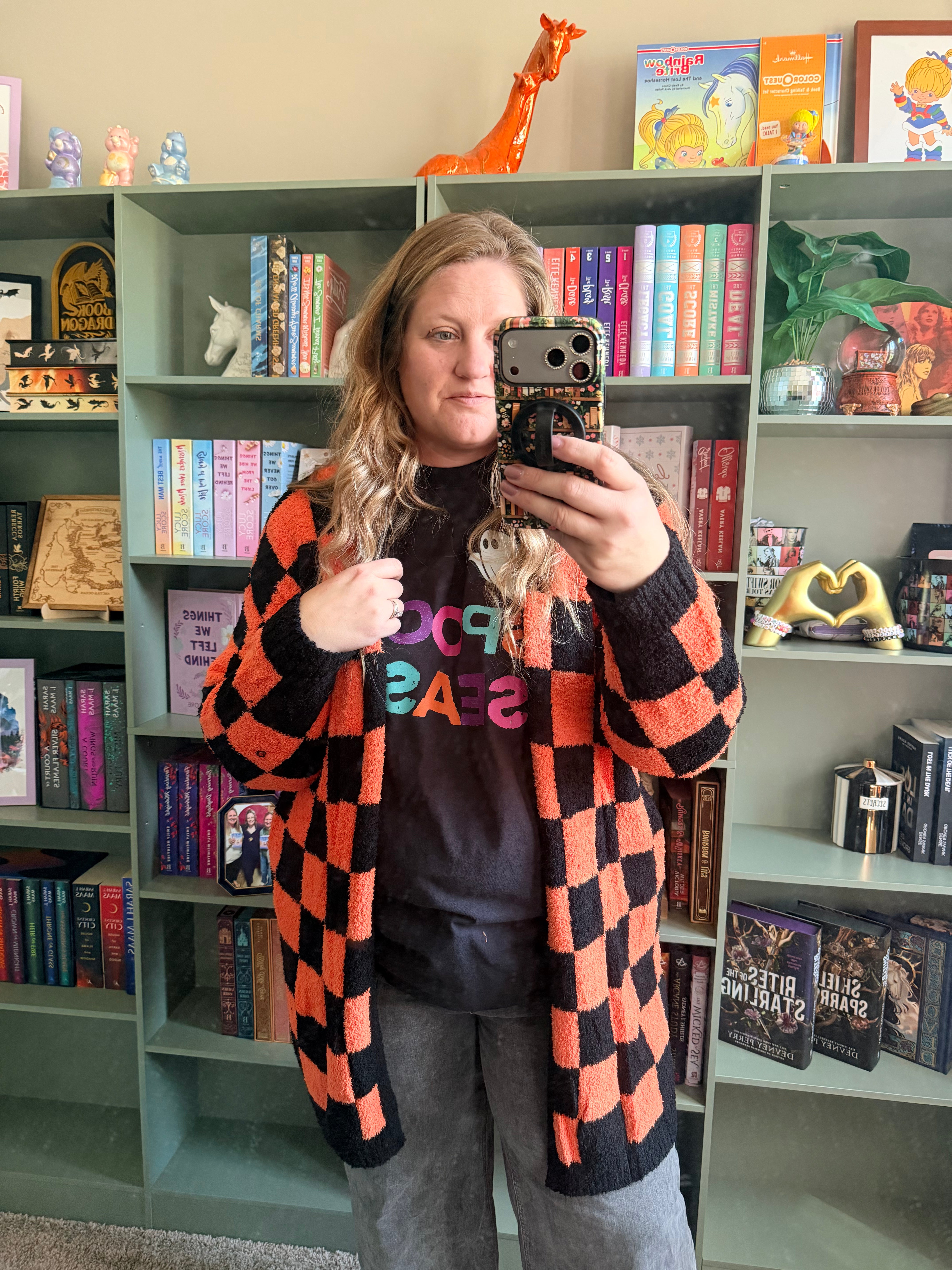 Orange and Black Checkered Cloud Cardigan