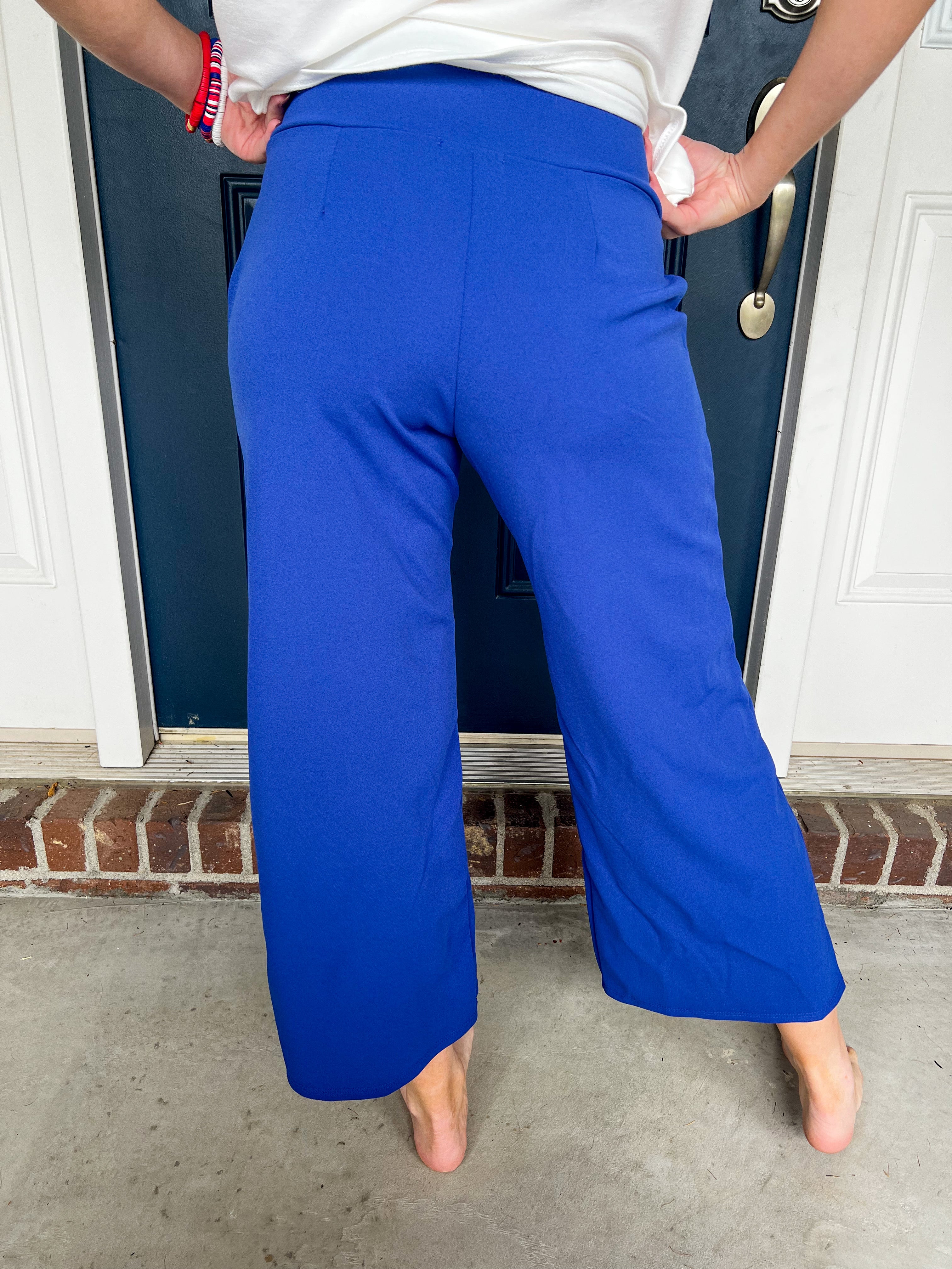Lucy Wide Leg Stretchy Crop Pants - Royal Blue