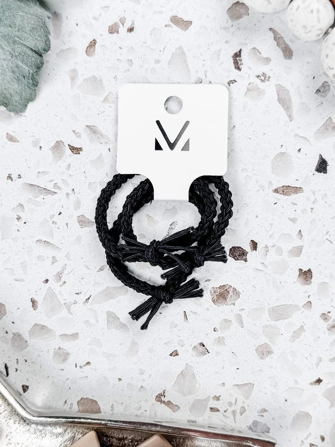 Braided Hair Tie Bracelet Set - Black