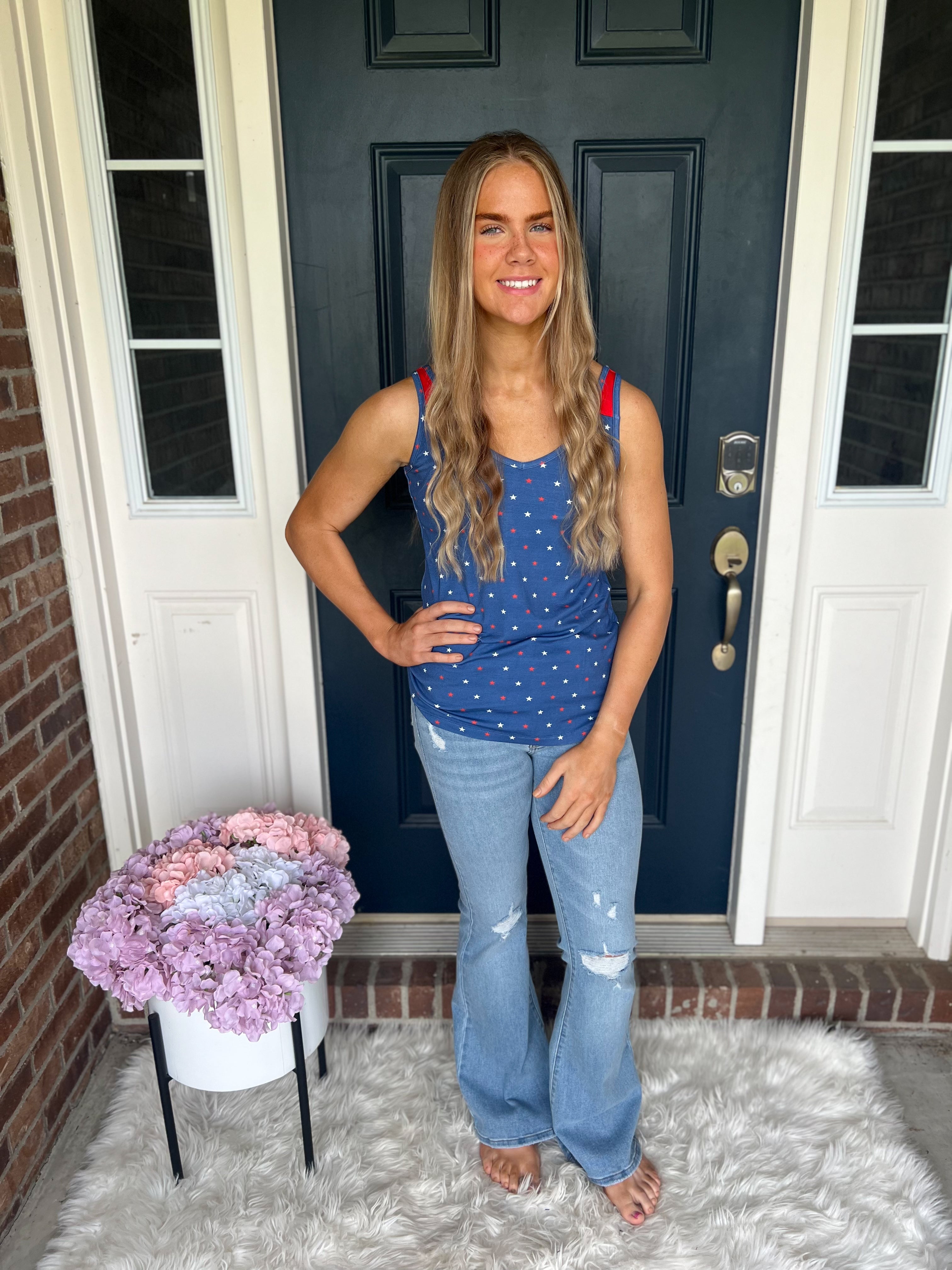 Michelle Mae Poppy Tank Top - Blue Freedom Stars