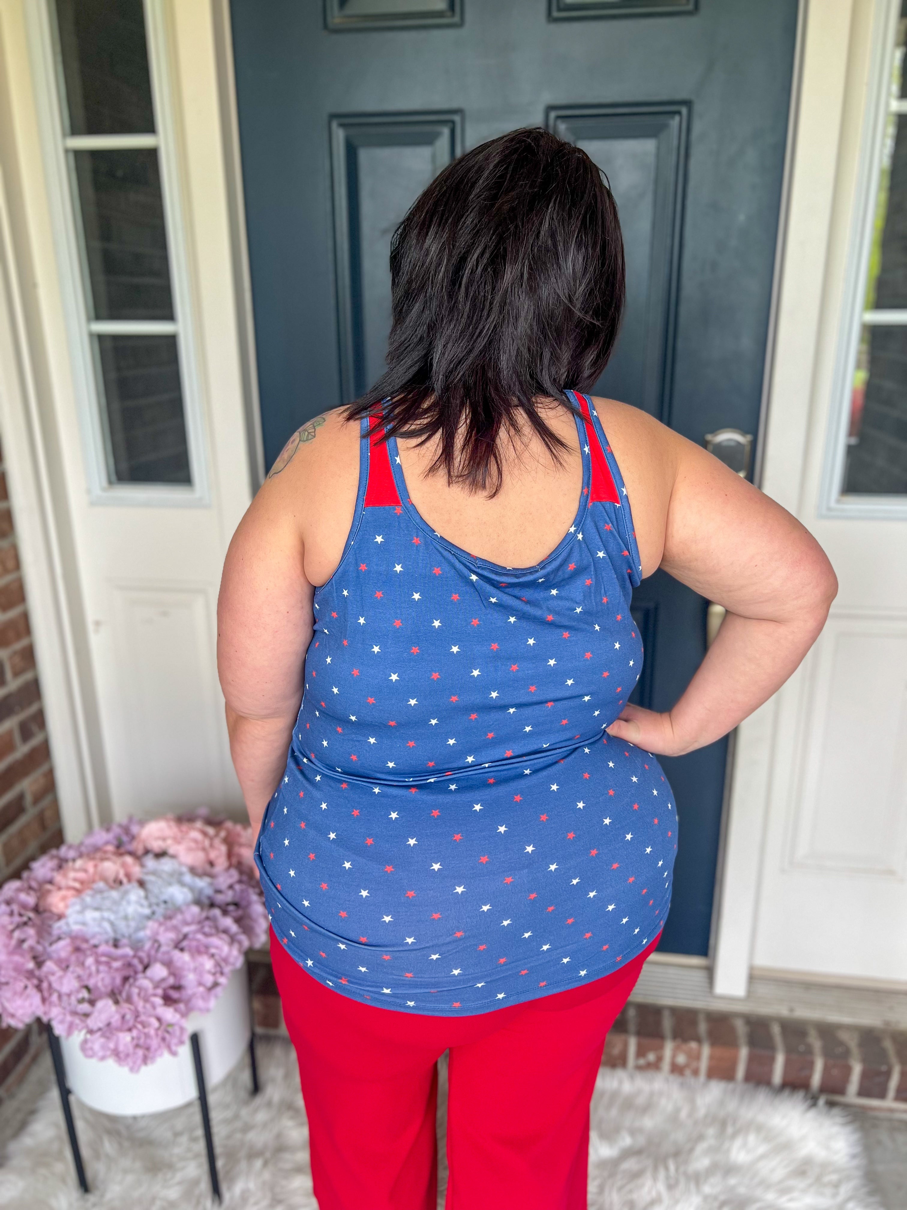Michelle Mae Poppy Tank Top - Blue Freedom Stars