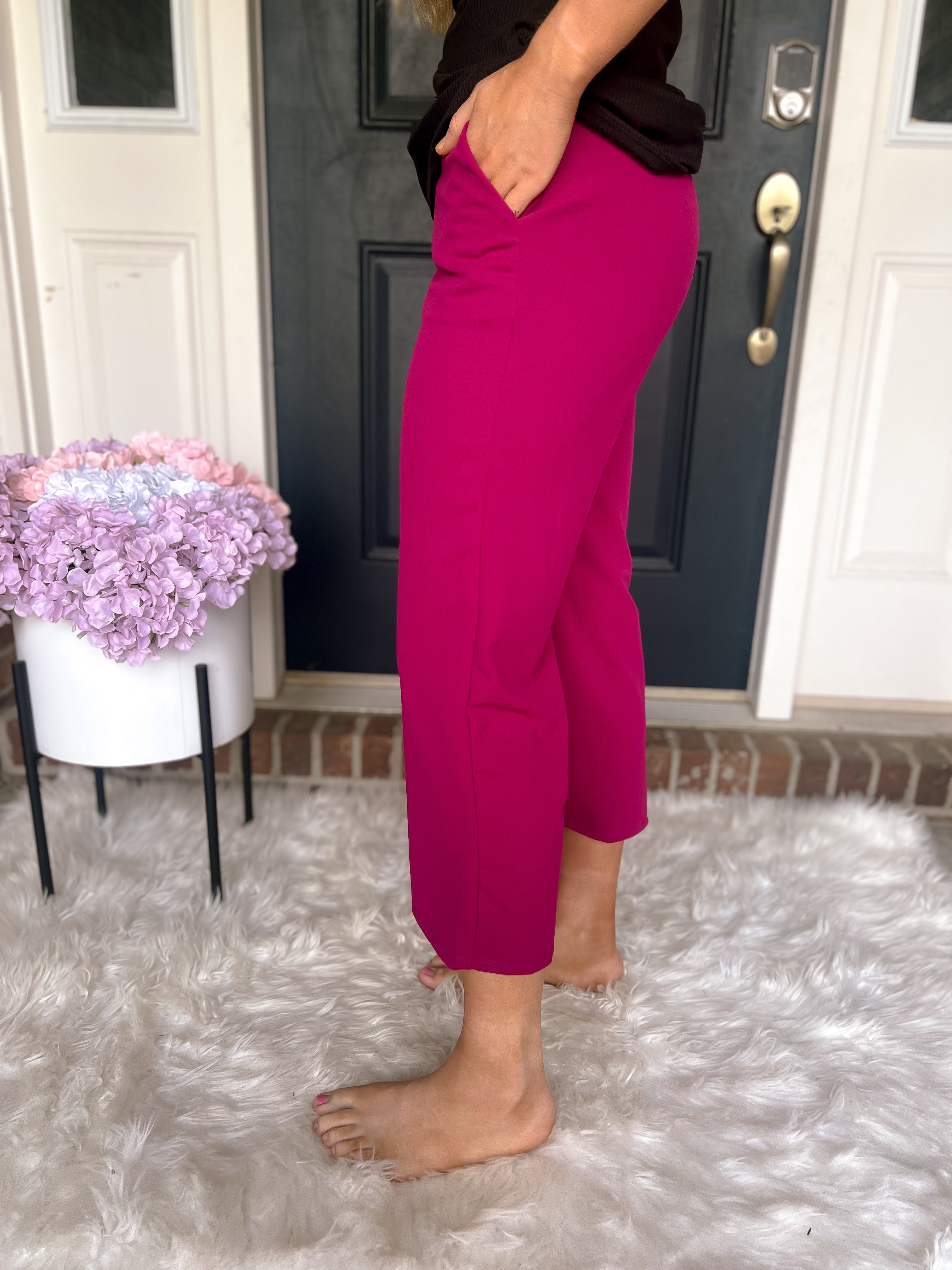 Lucy Wide Leg Stretchy Crop Pants - Magenta