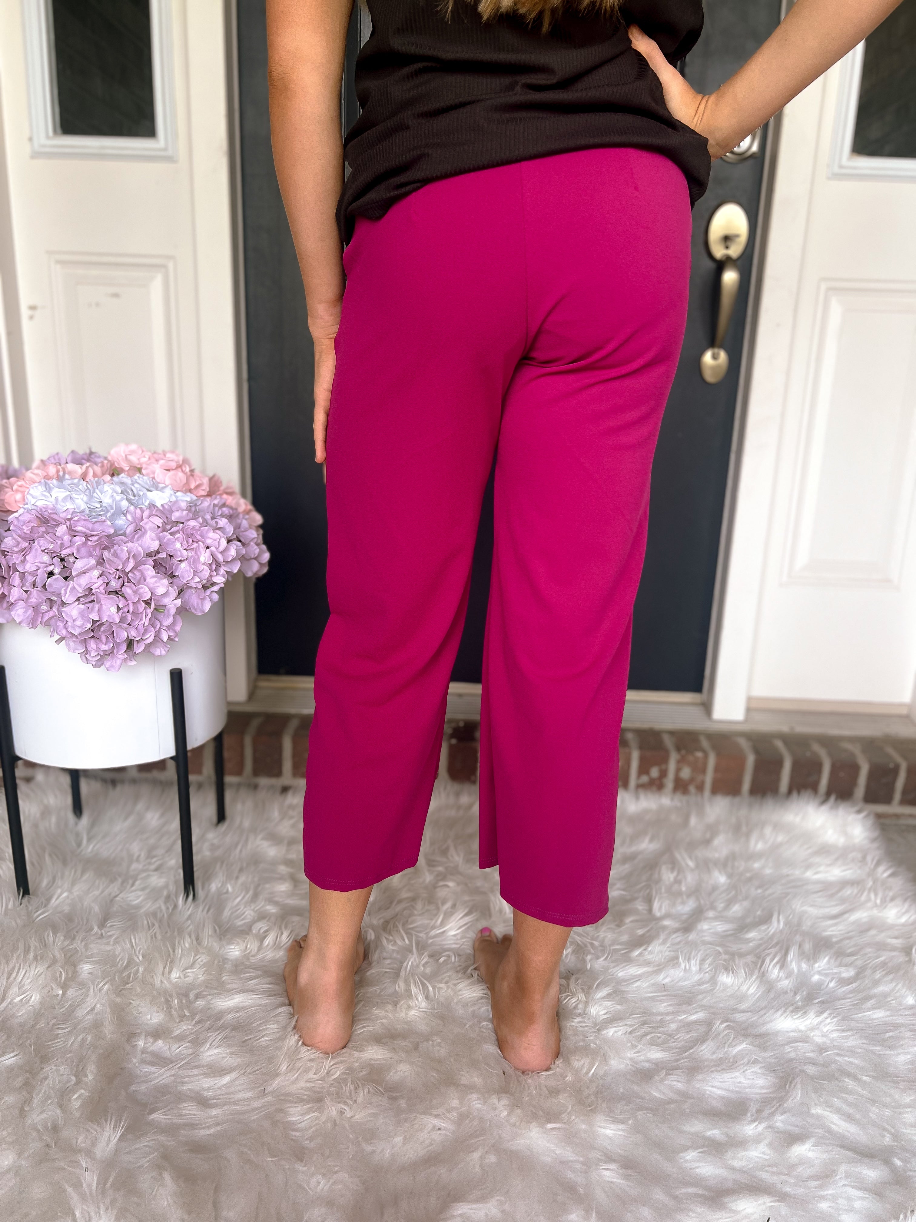 Lucy Wide Leg Stretchy Crop Pants - Magenta