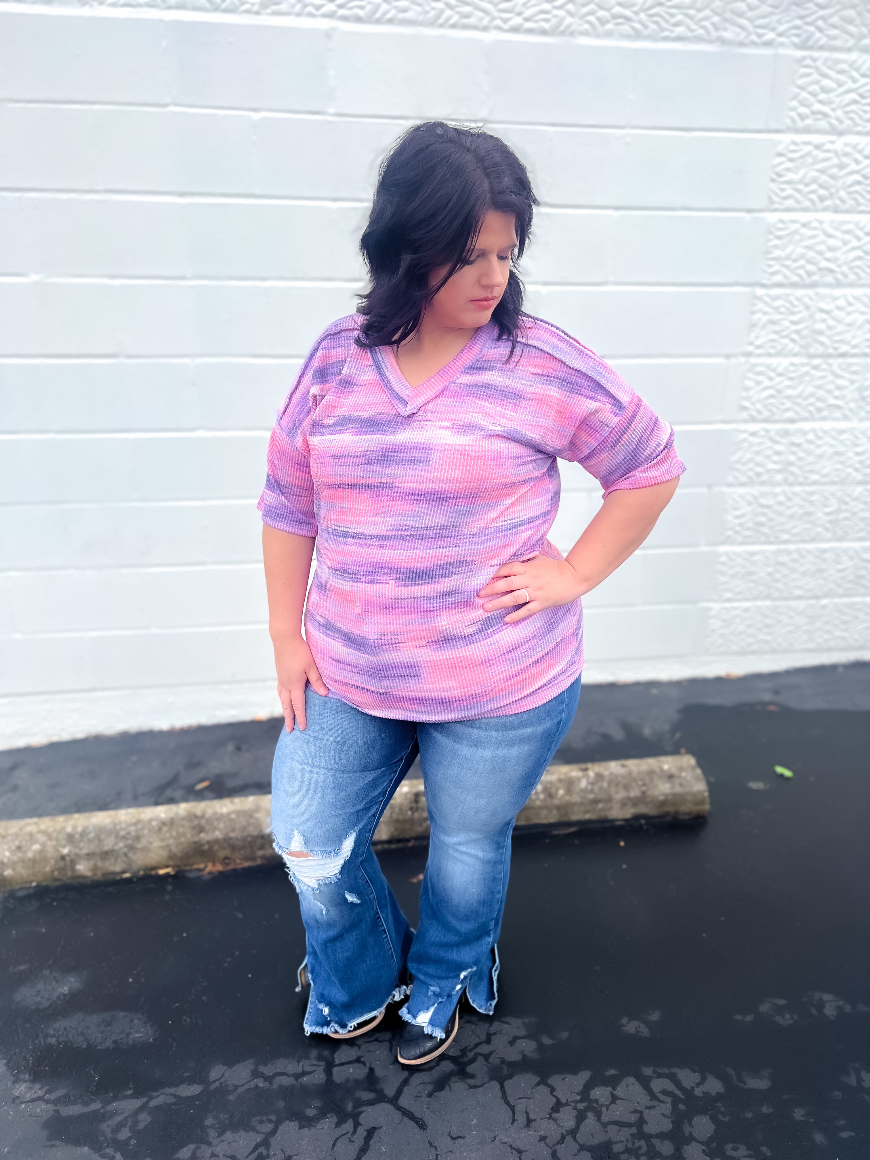 Kelly Ribbed Top - Shades of Pink