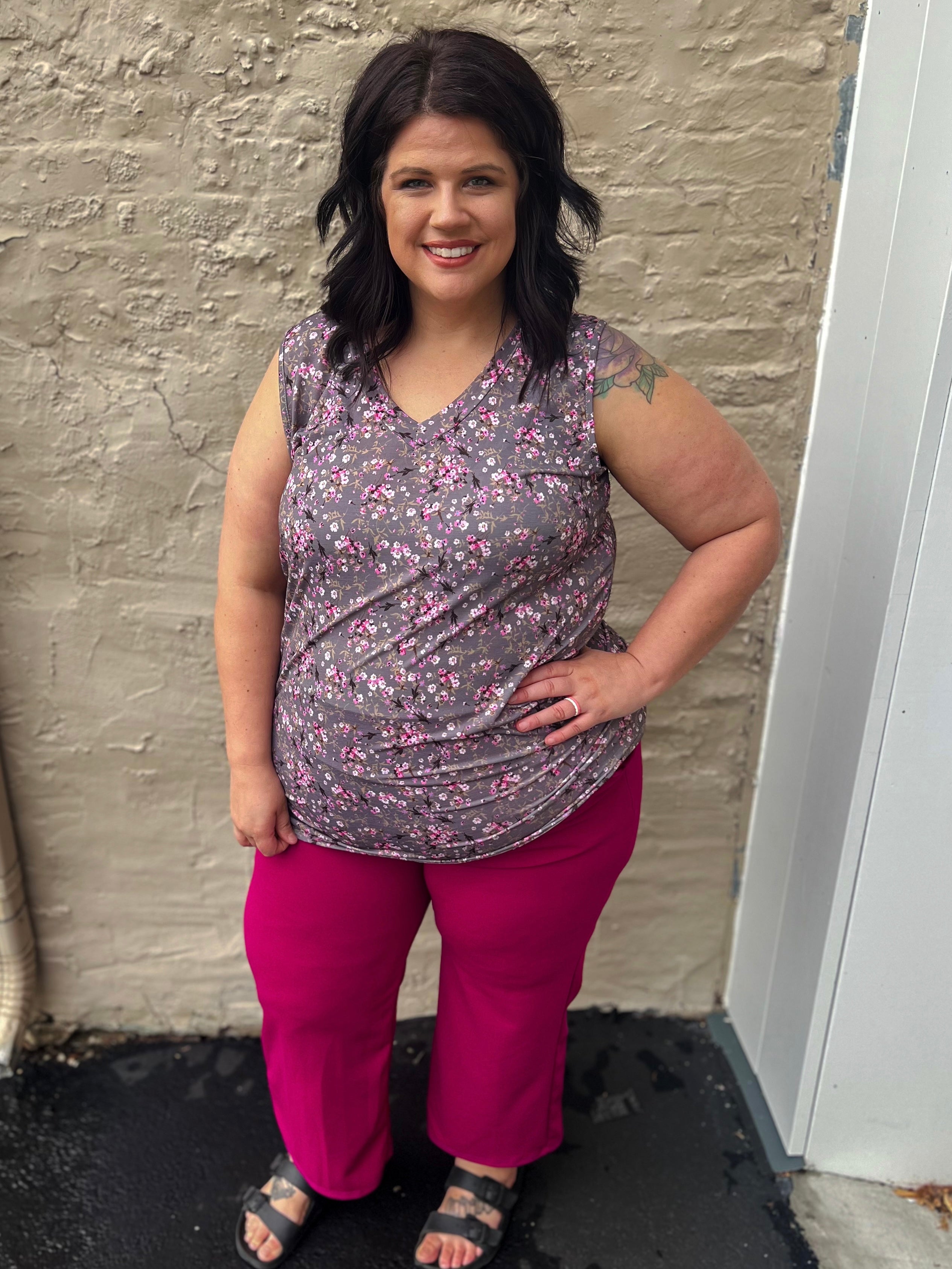 Charcoal Floral Sleeveless Top