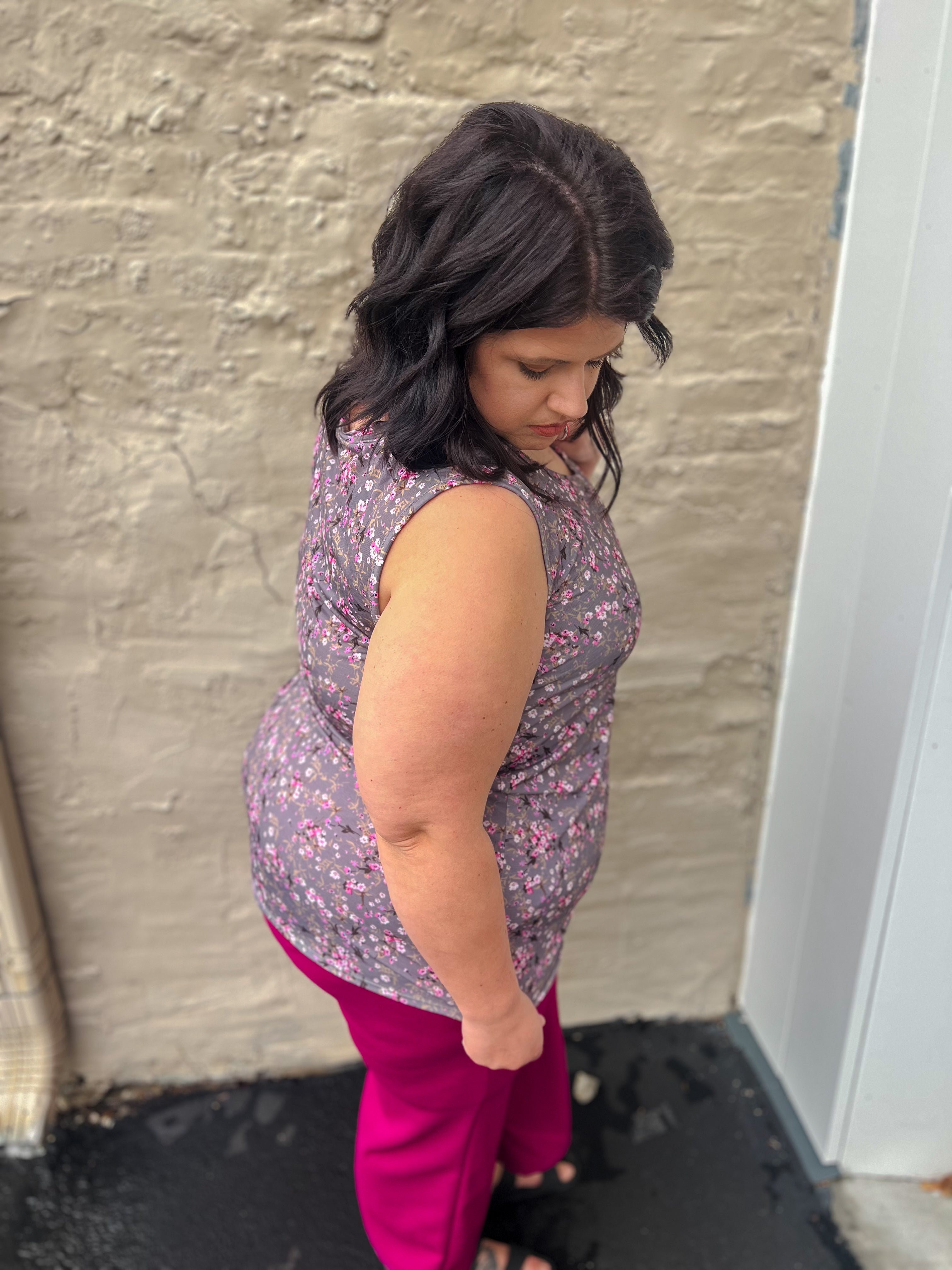 Charcoal Floral Sleeveless Top