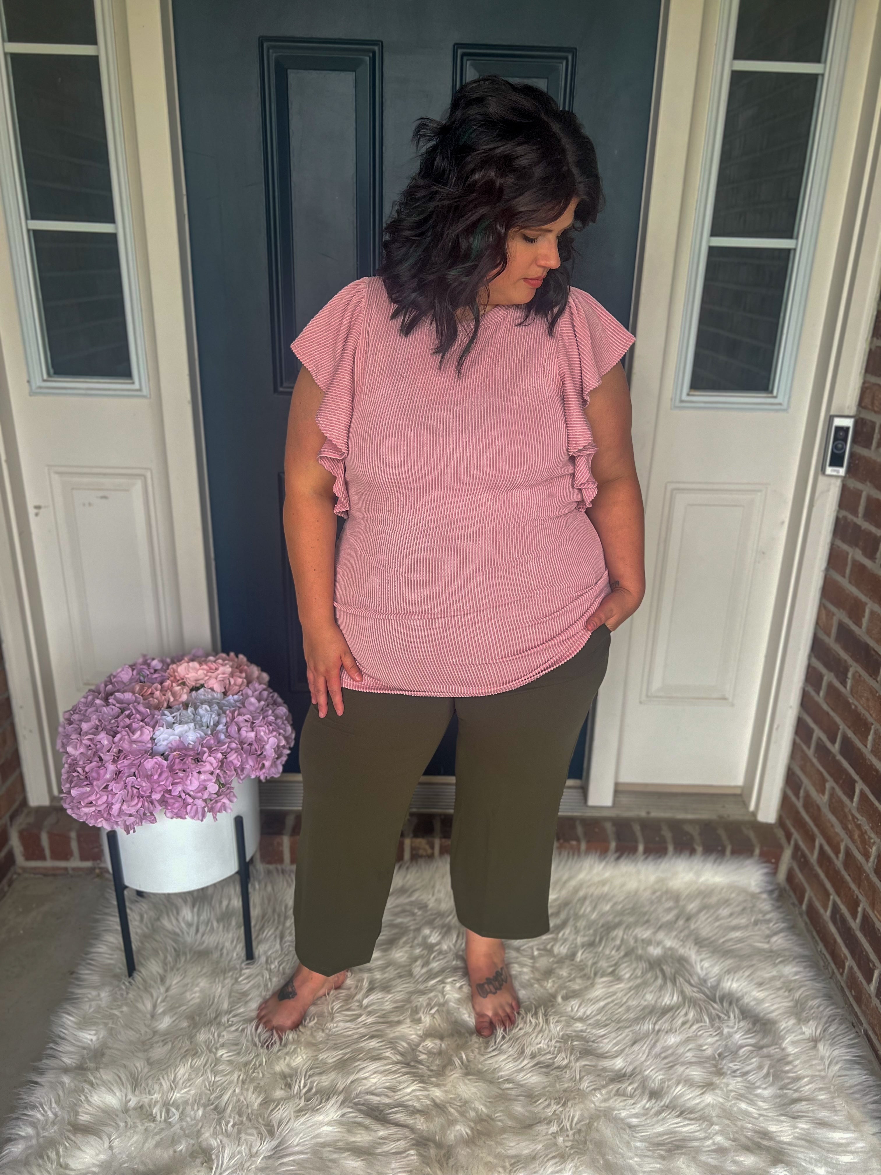 Alana Ruffle Sleeve Top - Mauve