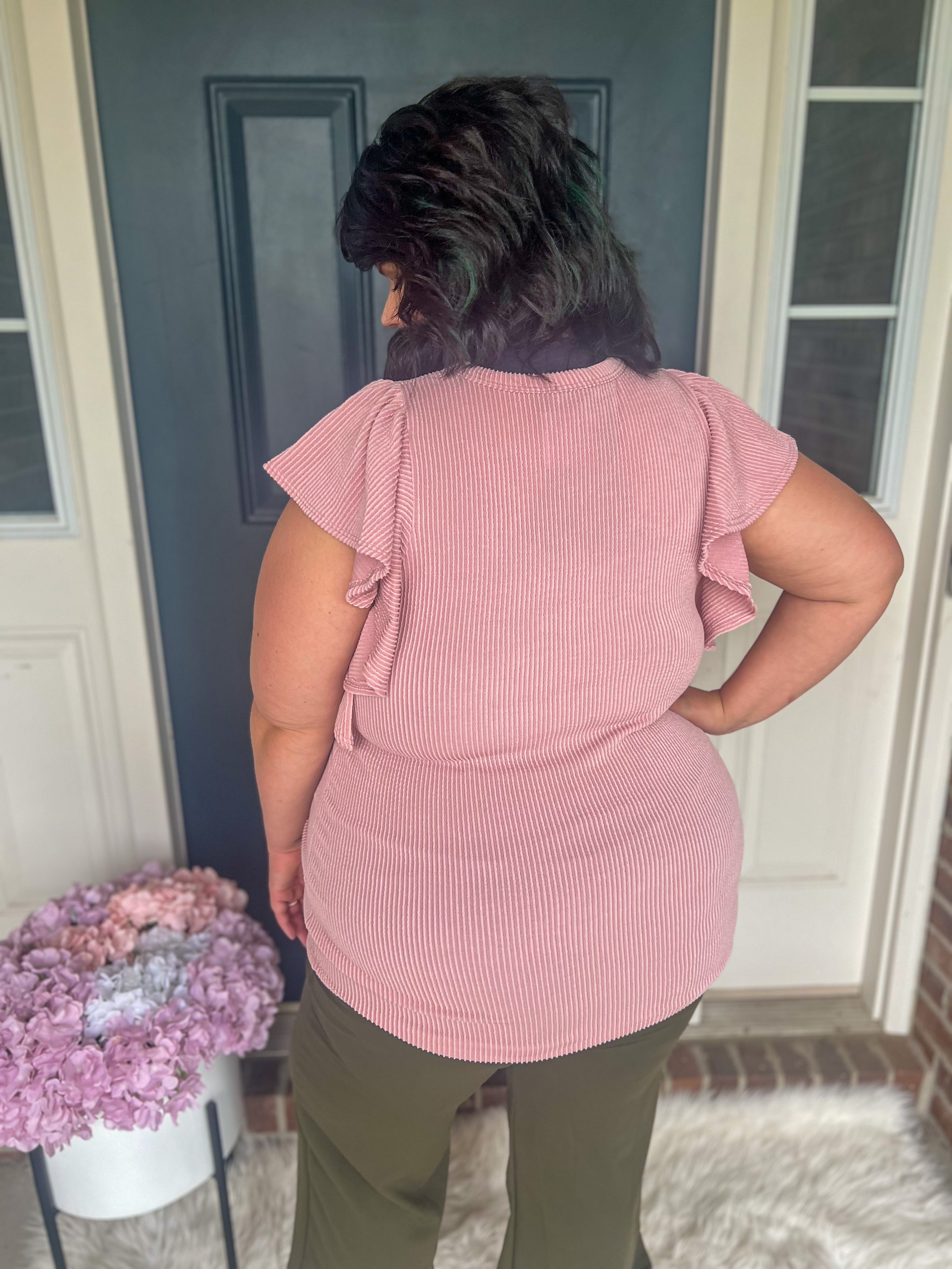 Alana Ruffle Sleeve Top - Mauve