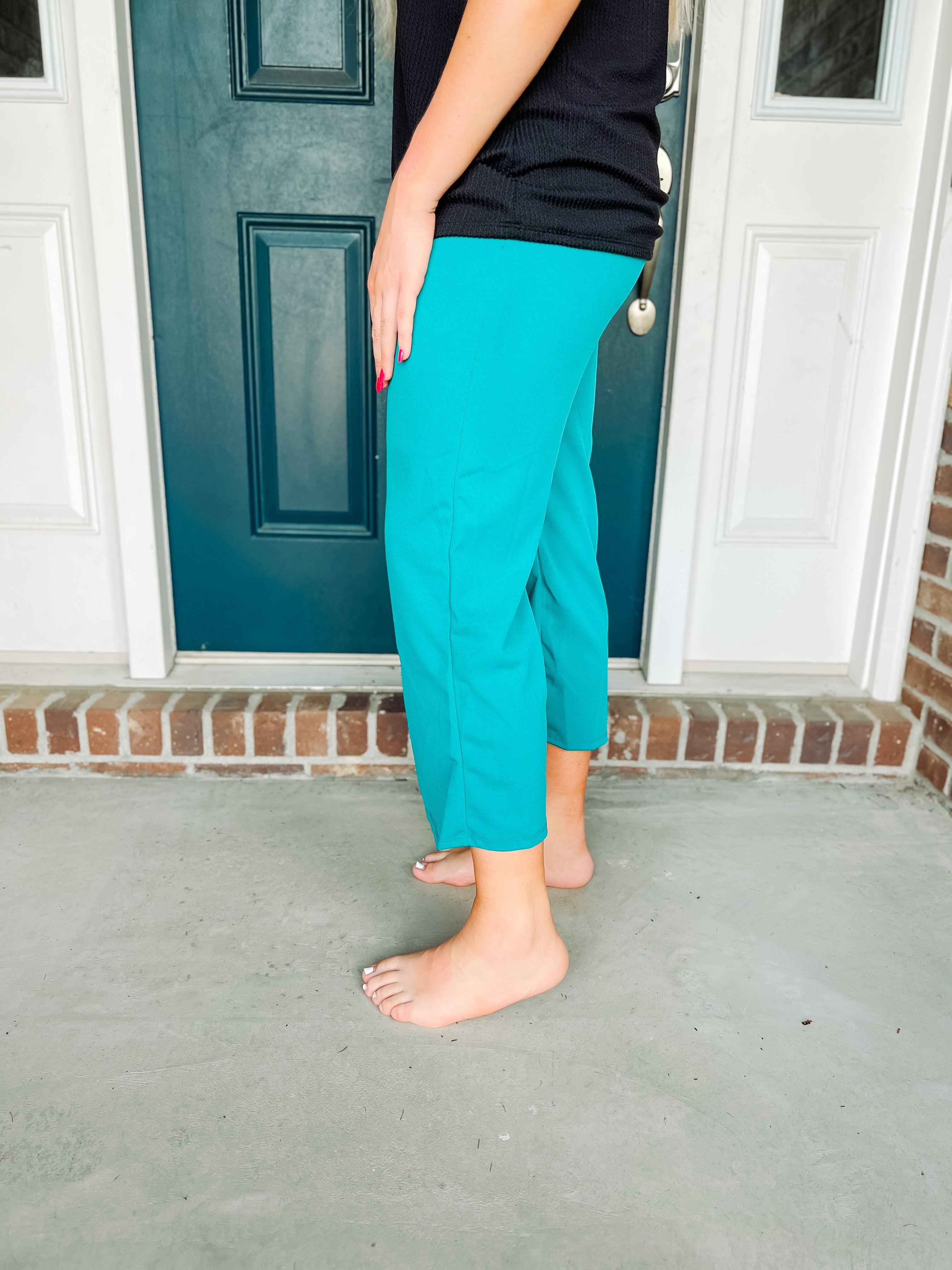 Lucy Wide Leg Stretchy Crop Pants - Jade