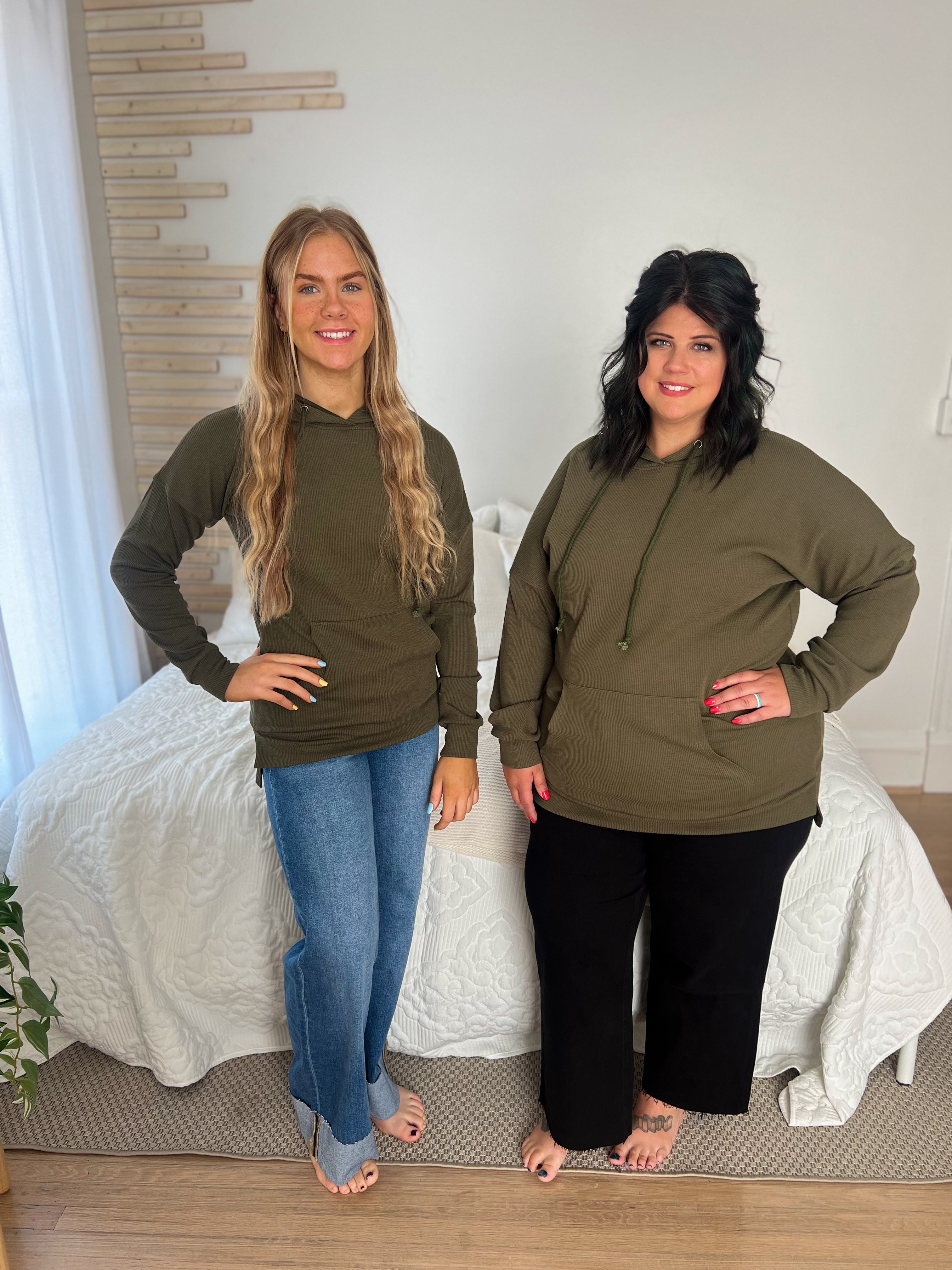 DOORBUSTER Kacey Ribbed Hoodie - Olive