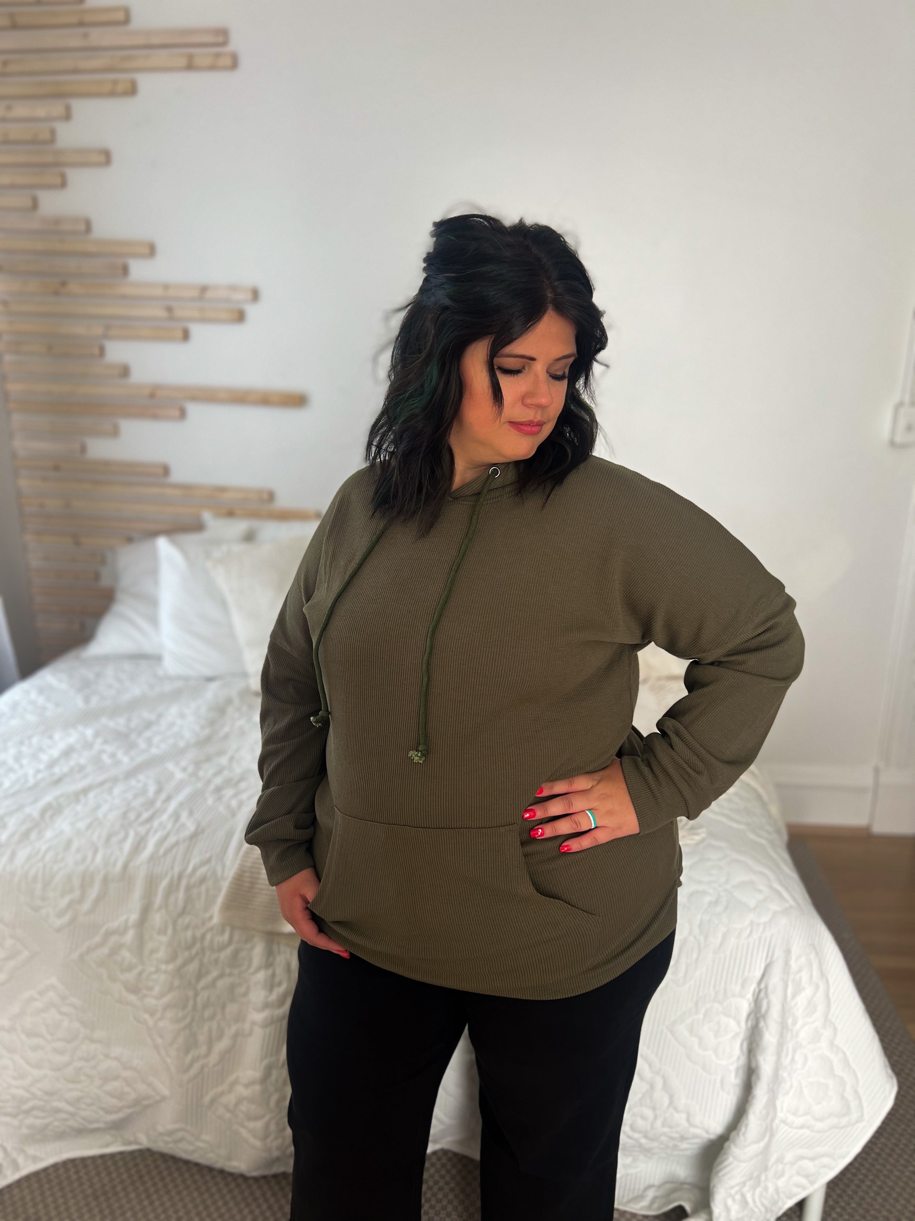 DOORBUSTER Kacey Ribbed Hoodie - Olive