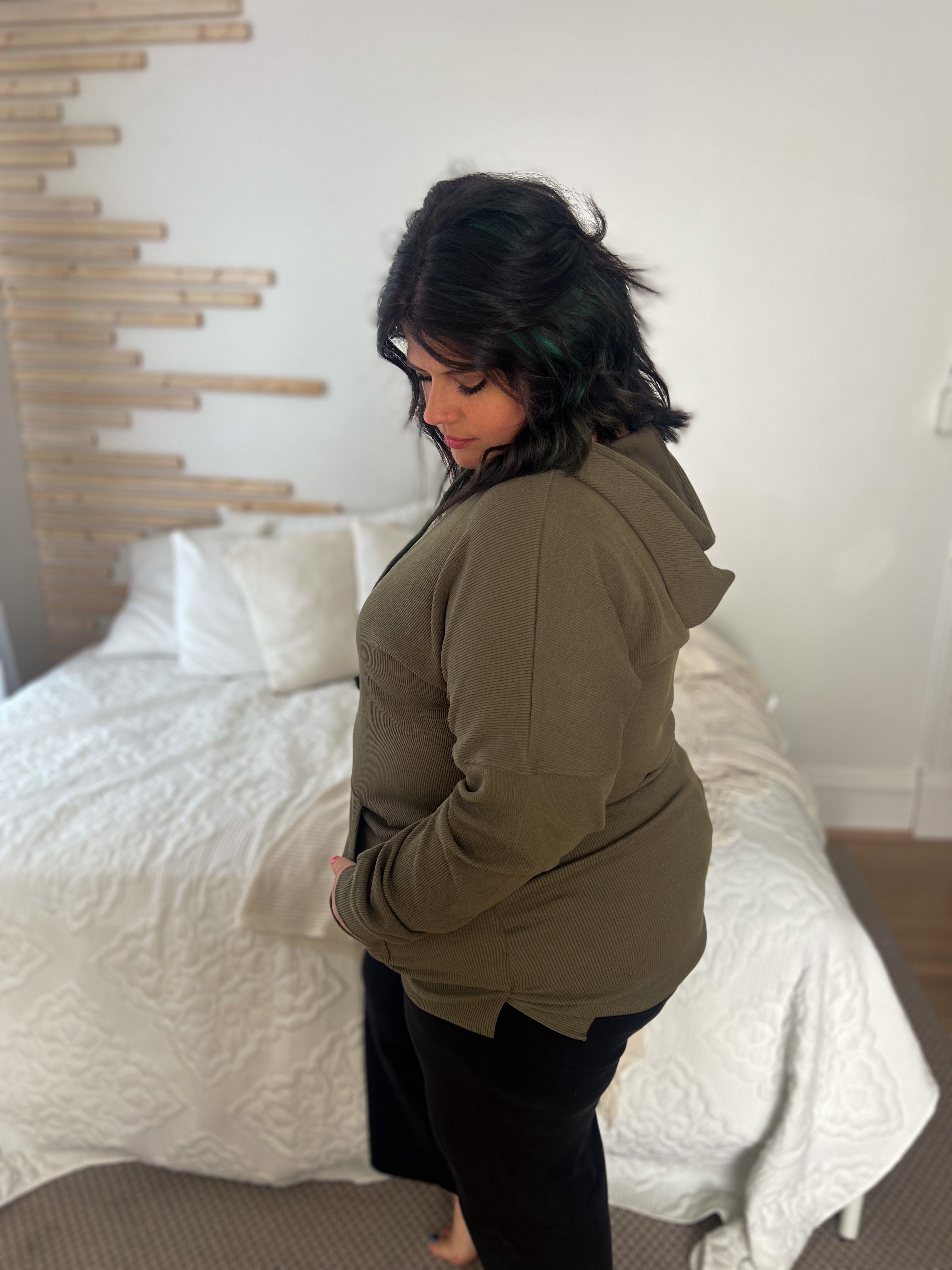 DOORBUSTER Kacey Ribbed Hoodie - Olive