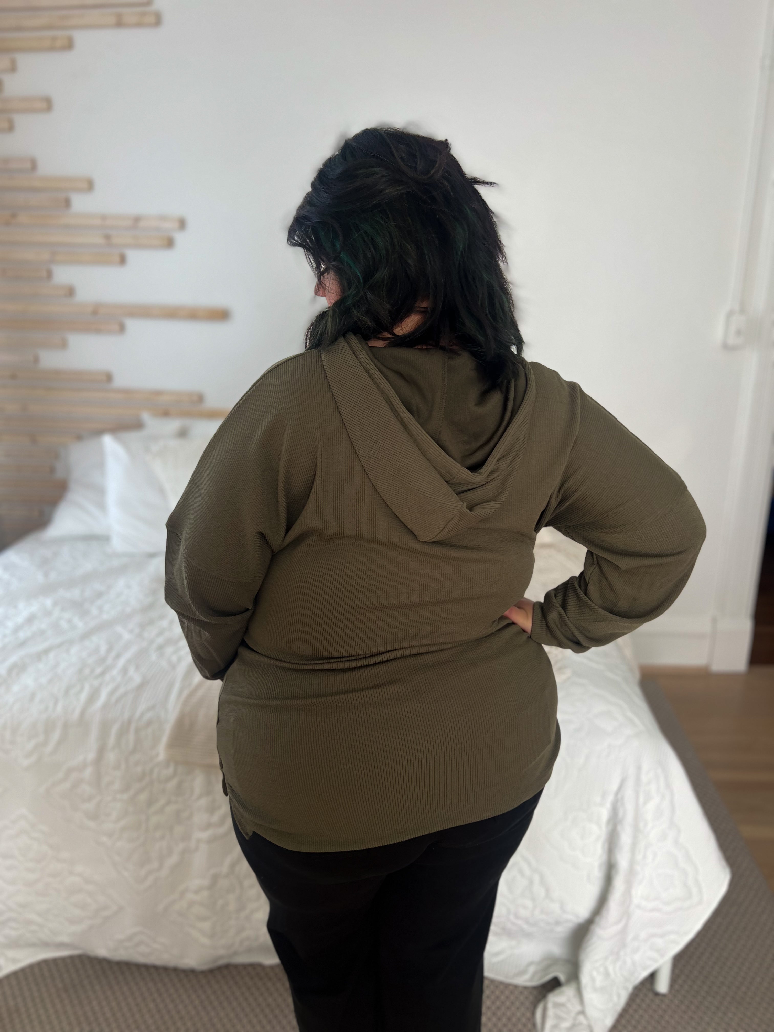 DOORBUSTER Kacey Ribbed Hoodie - Olive