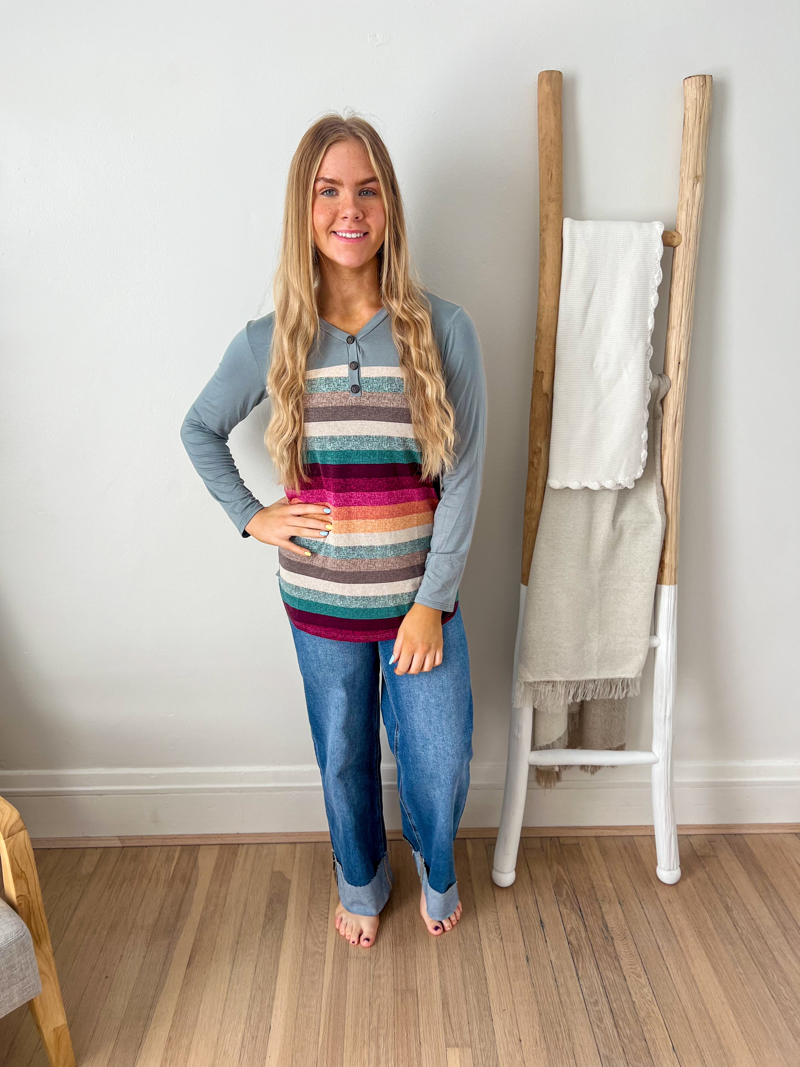 DOORBUSTER Colorful Stripe Long Sleeve Top
