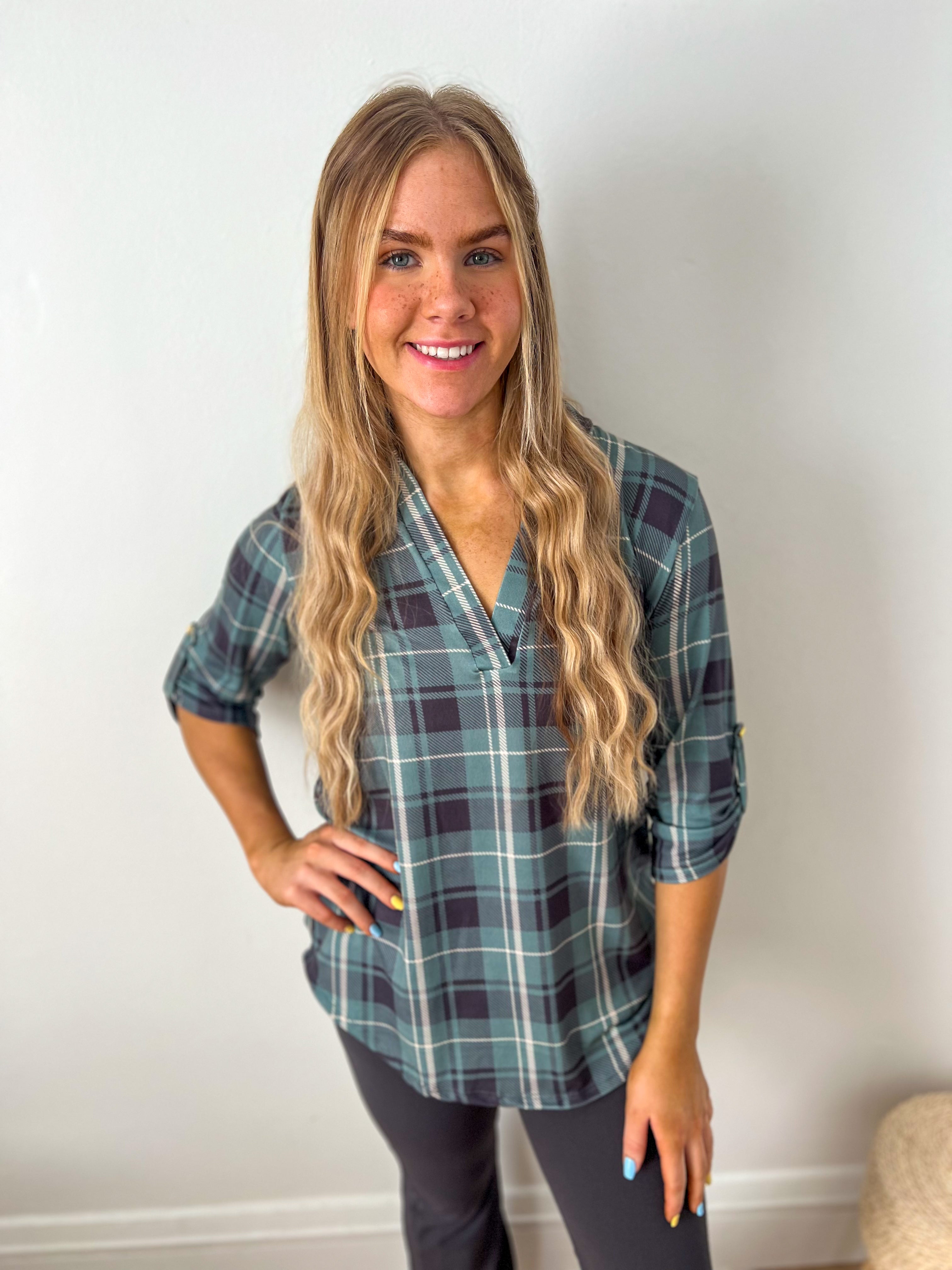 Jamie Plaid 3/4 Sleeve Top