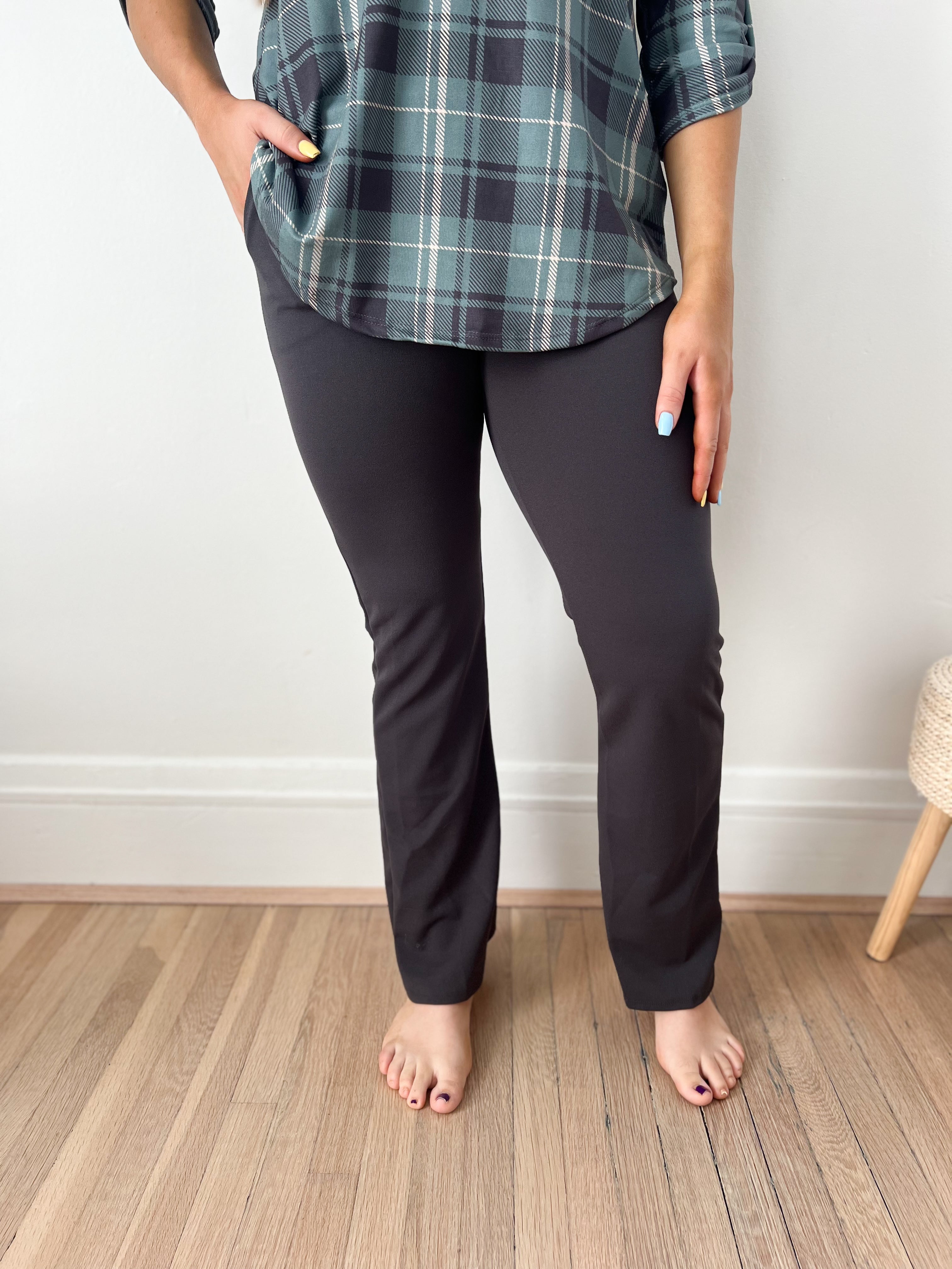 Logan Stretchy Flare Pants - Charcoal