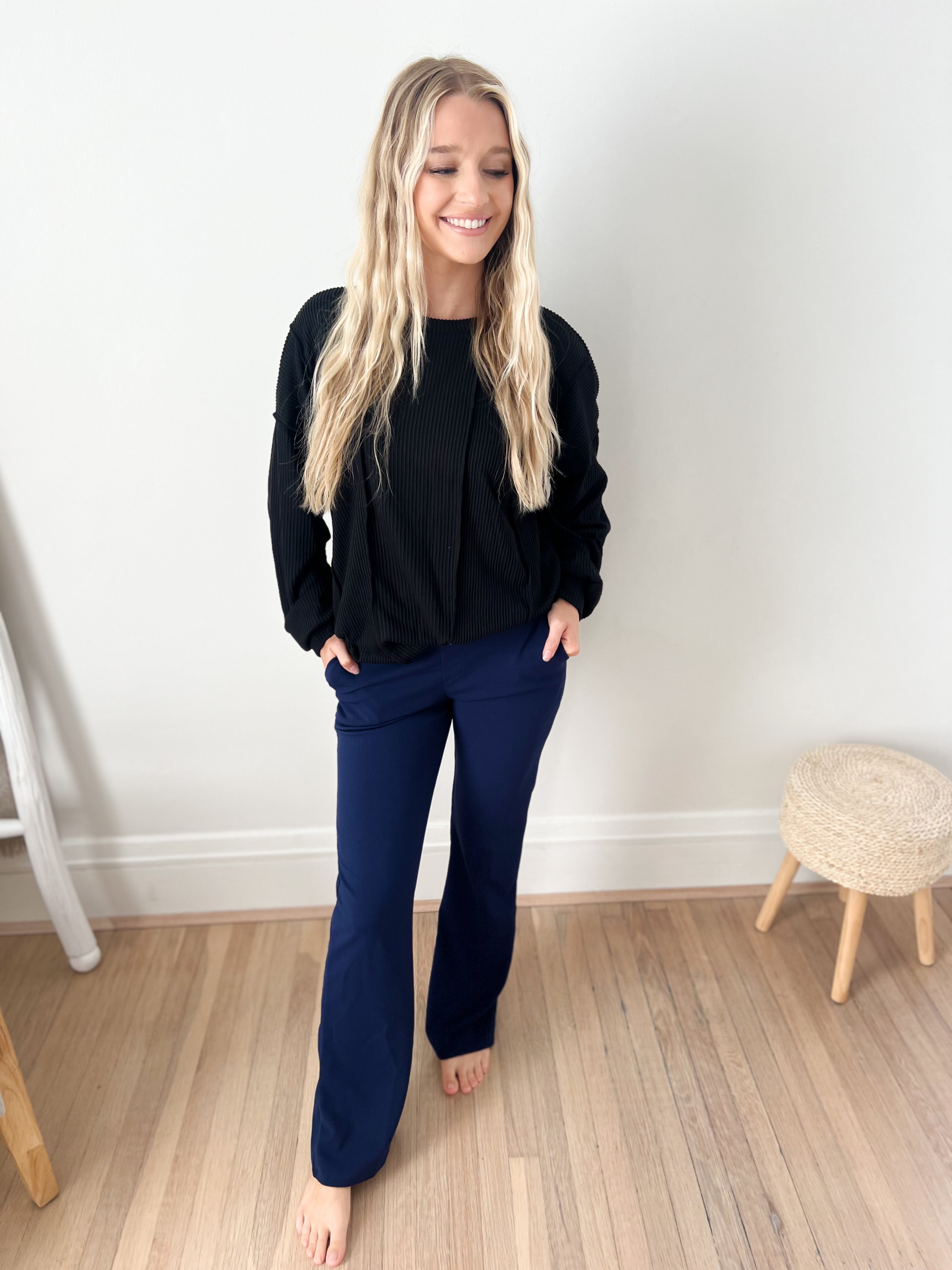 Logan Stretchy Flare Pants - Navy