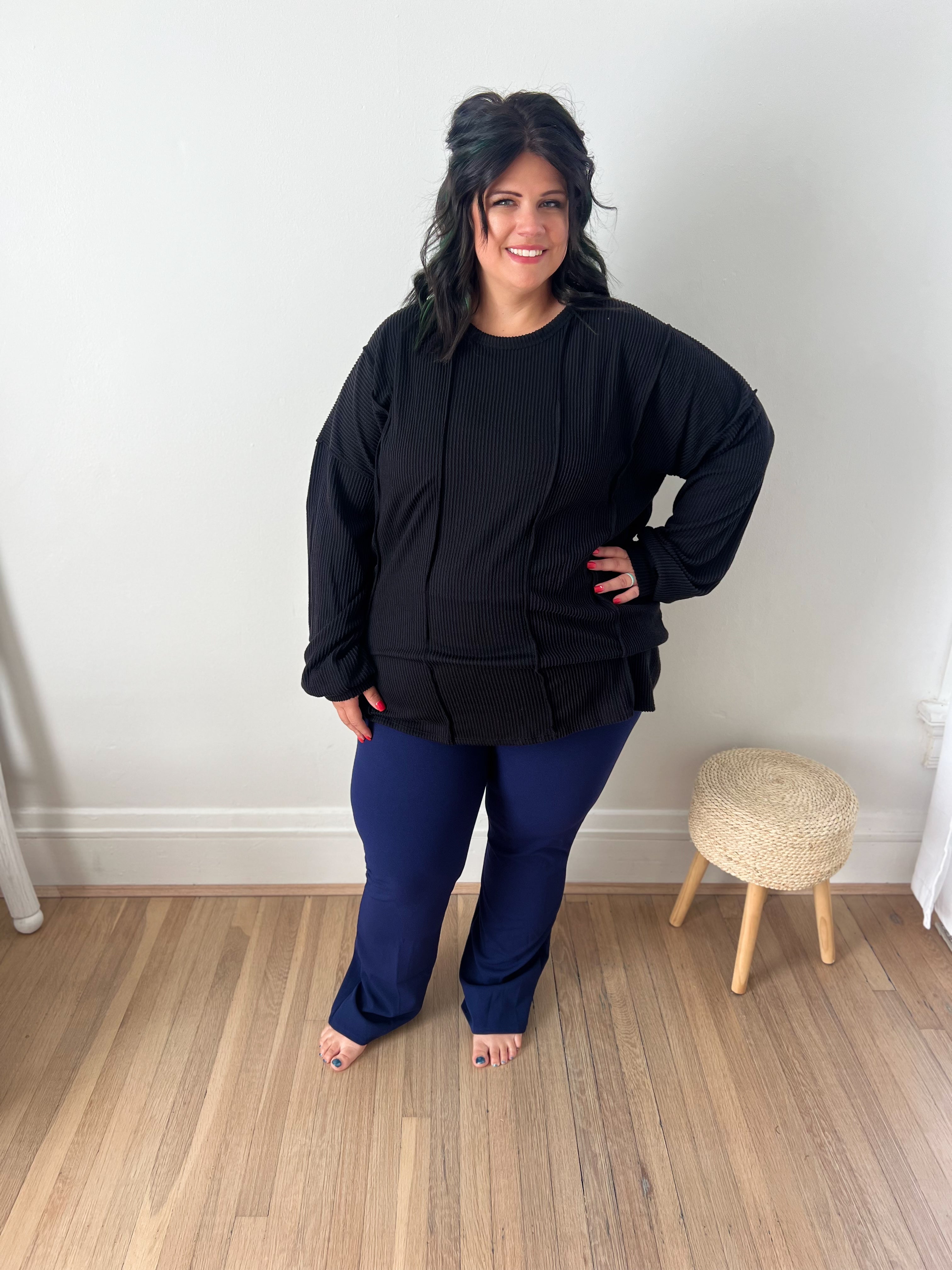 Logan Stretchy Flare Pants - Navy