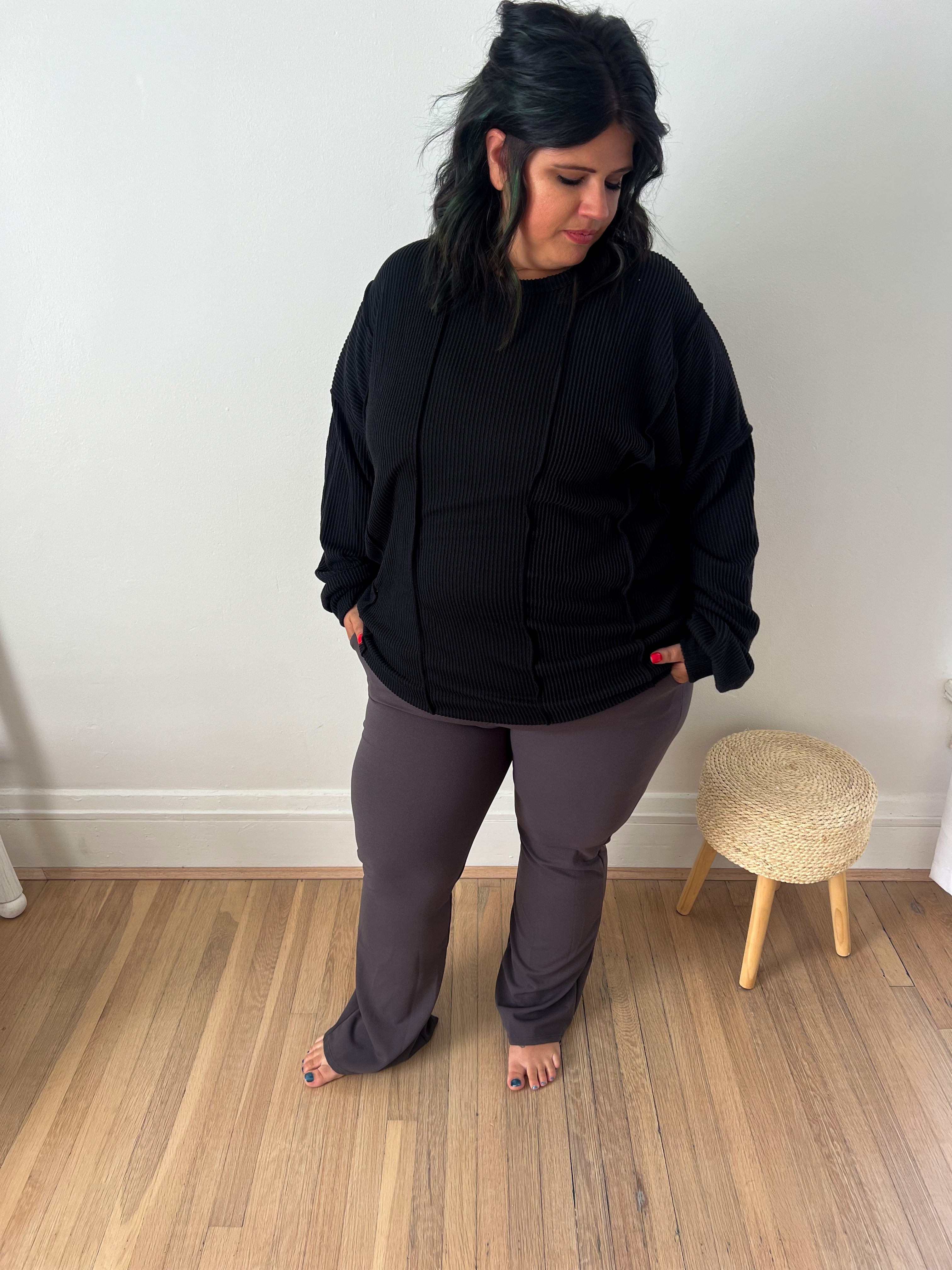 Logan Stretchy Flare Pants - Charcoal