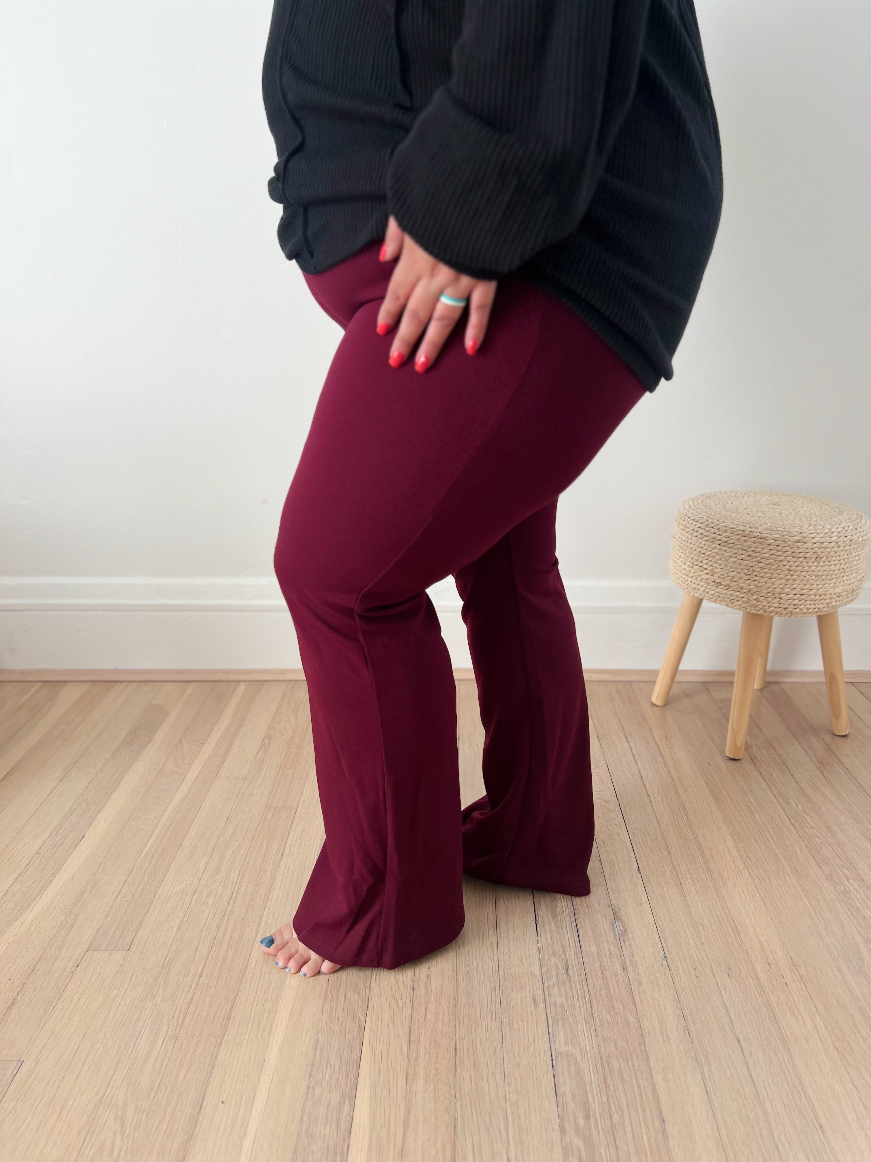 Logan Stretchy Flare Pants - Wine