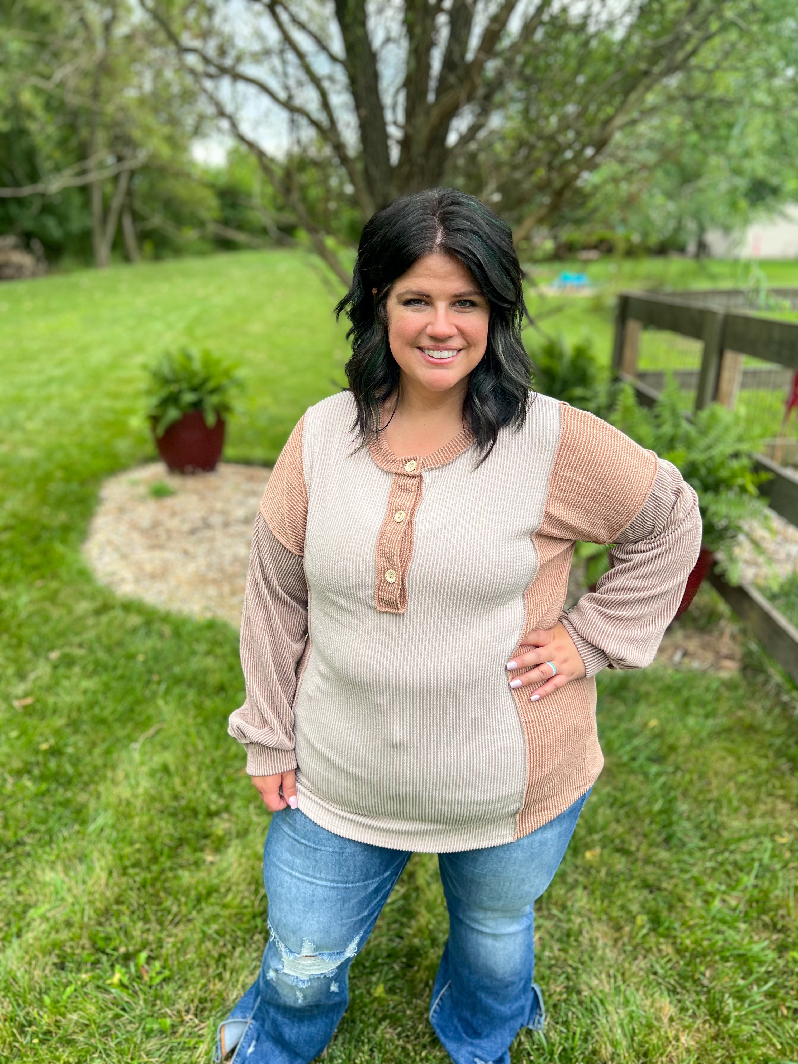 Erin Taupe Color Block Long Sleeve Top