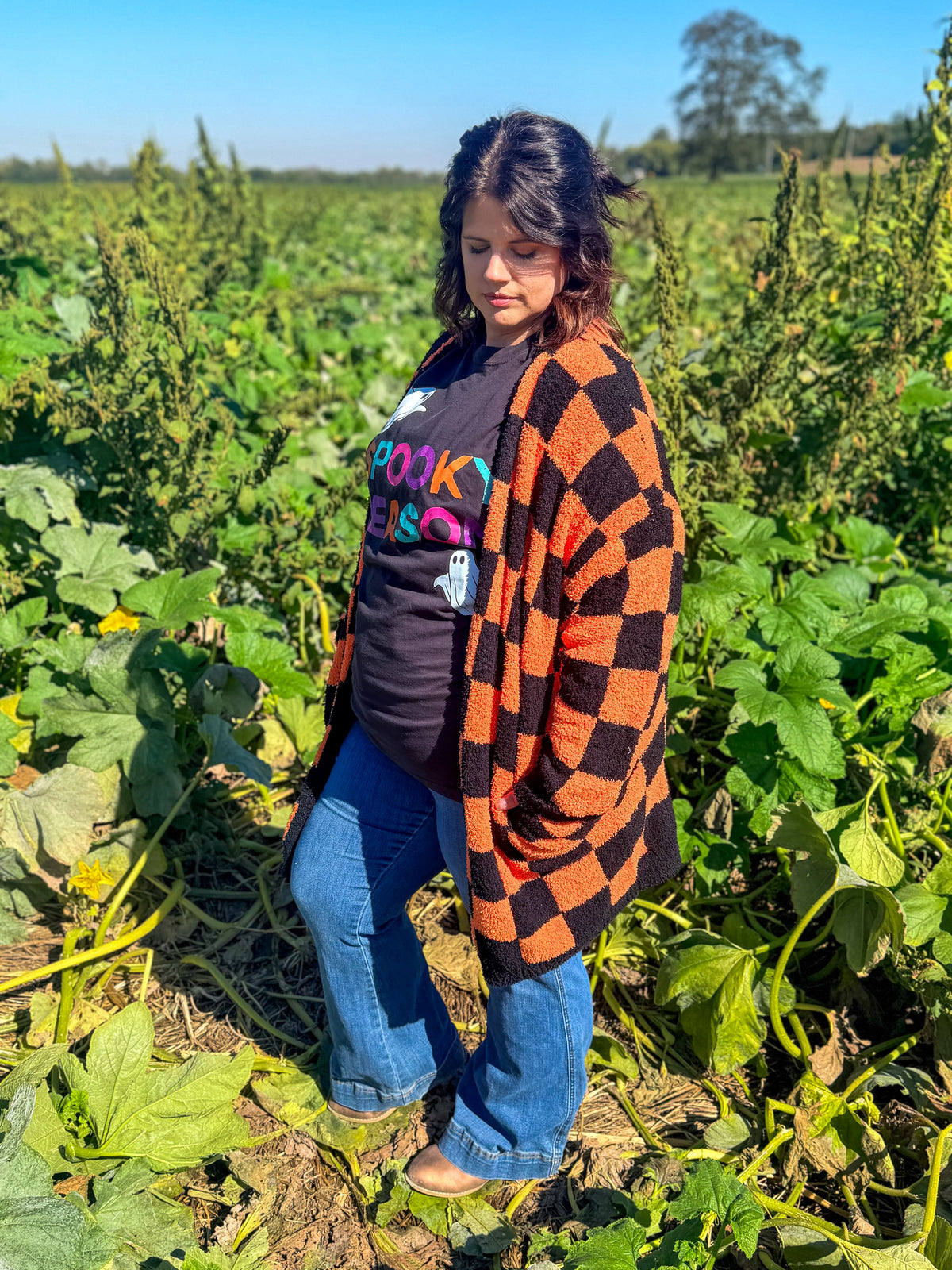 Orange and Black Checkered Cloud Cardigan