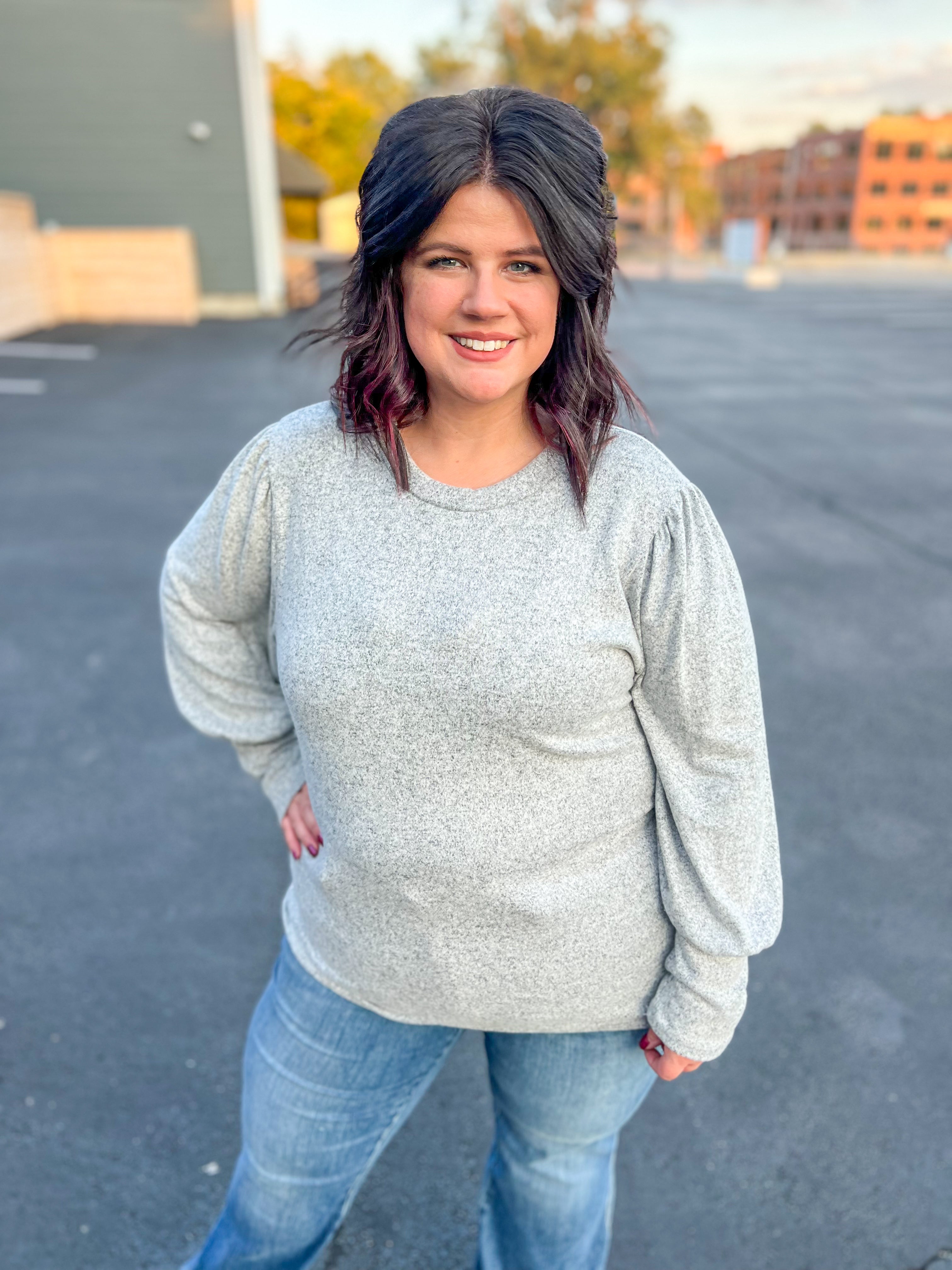 Samantha Bubble Sleeve Top - Gray