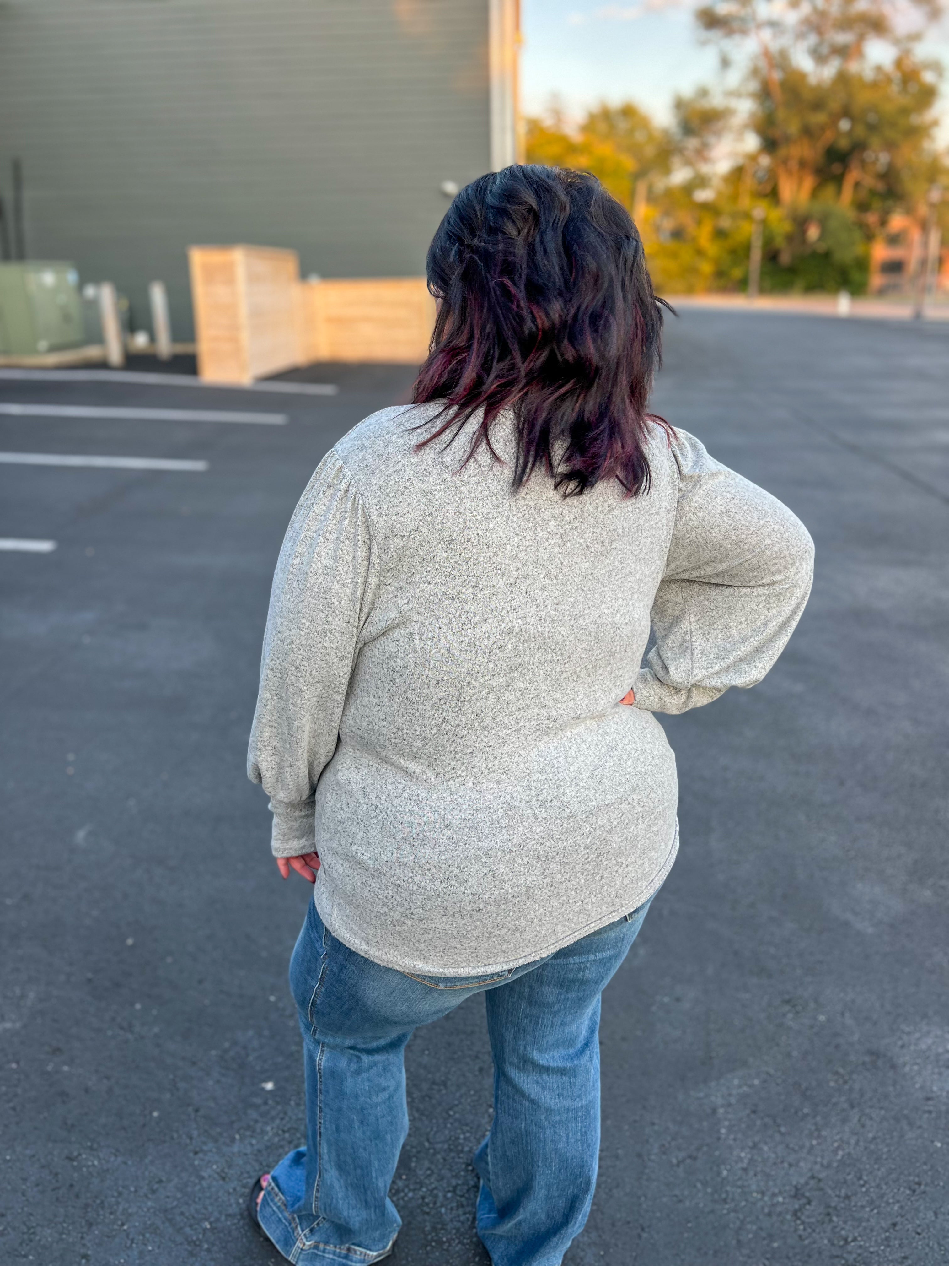 Samantha Bubble Sleeve Top - Gray