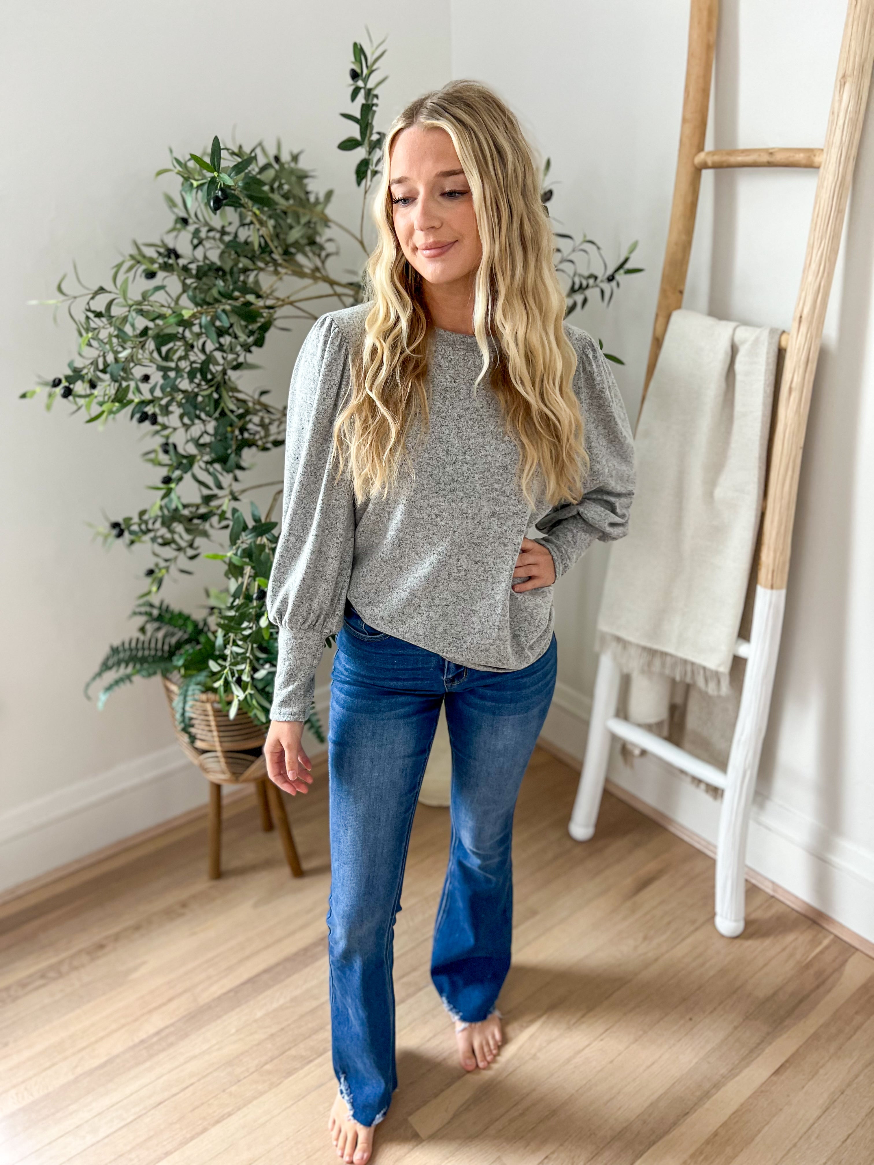 Samantha Bubble Sleeve Top - Gray