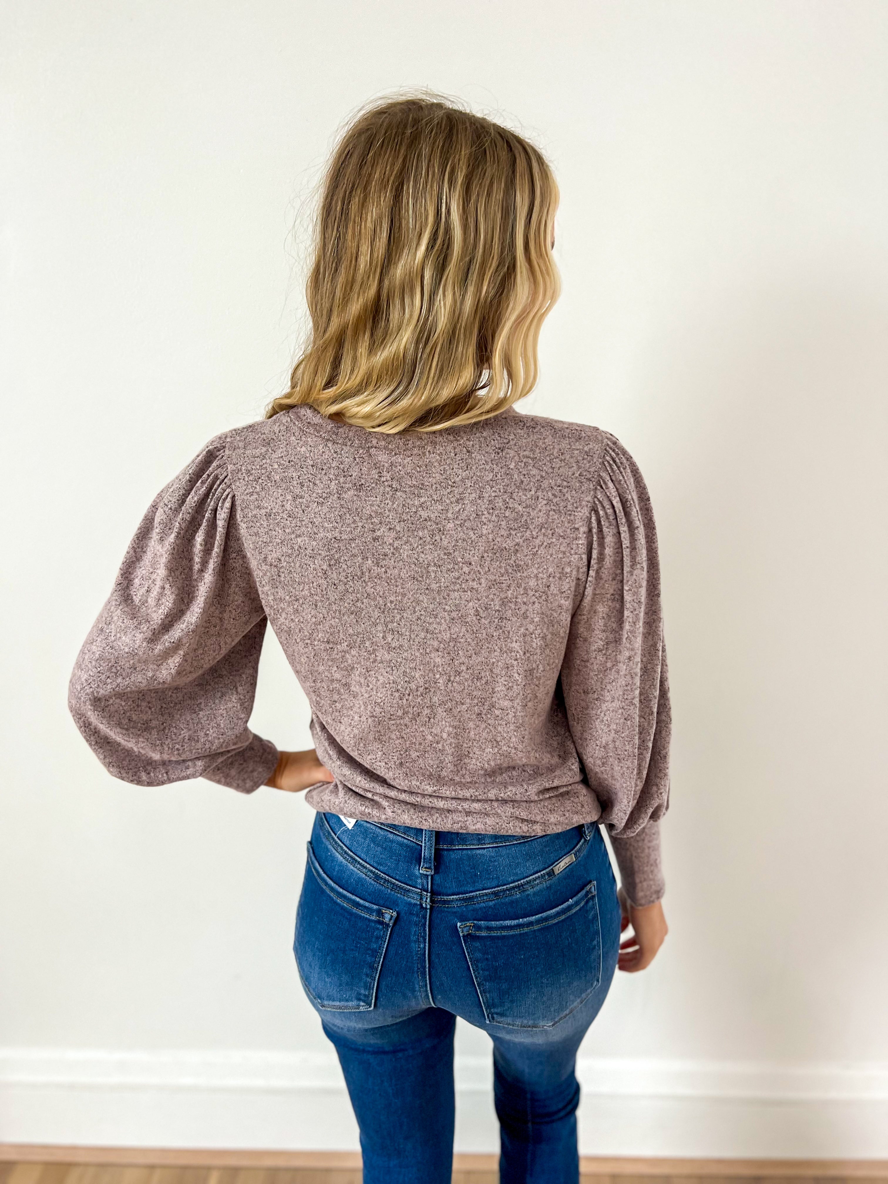Samantha Bubble Sleeve Top - Mauve