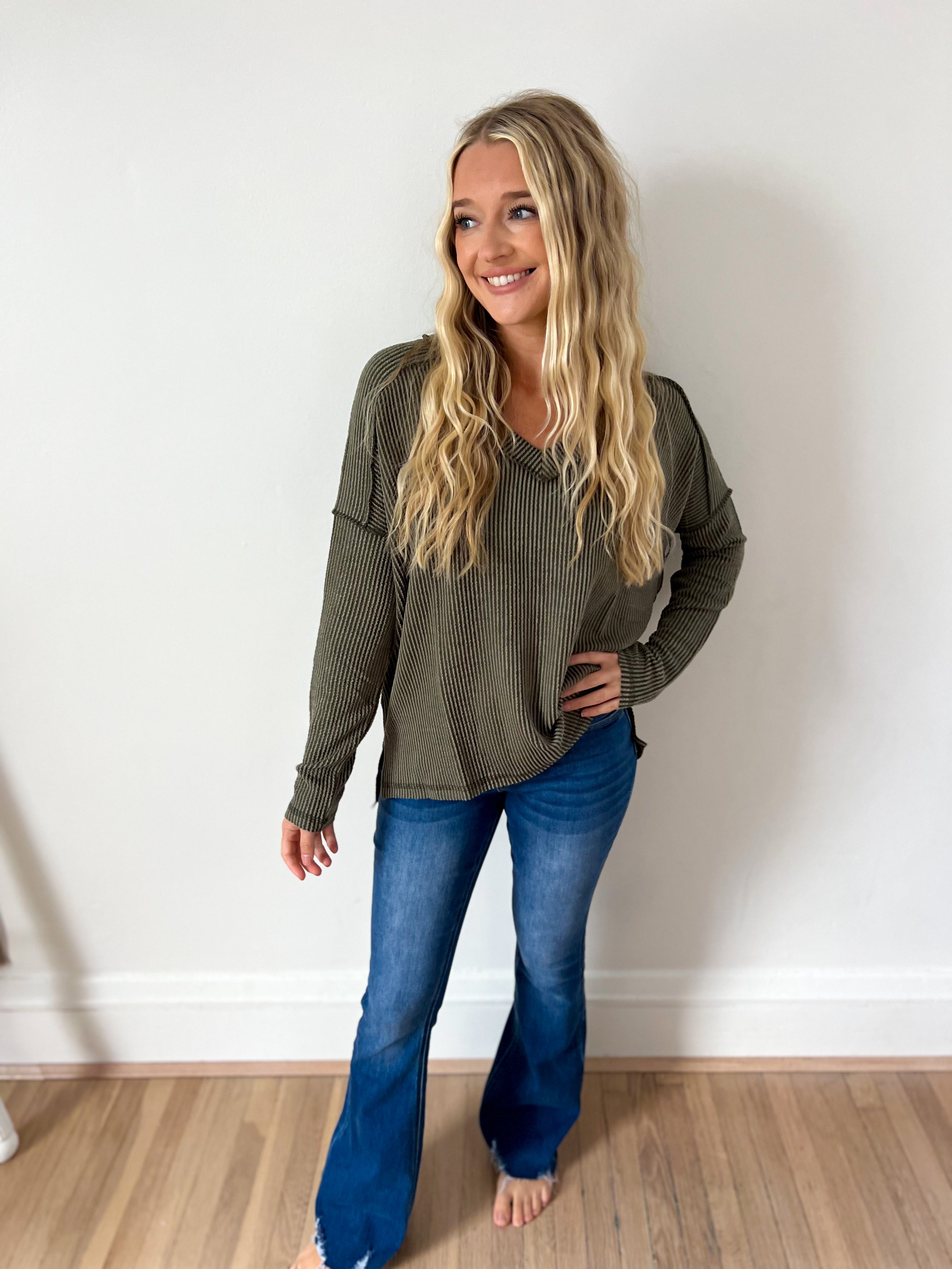 Khloe V-neck Top - Olive