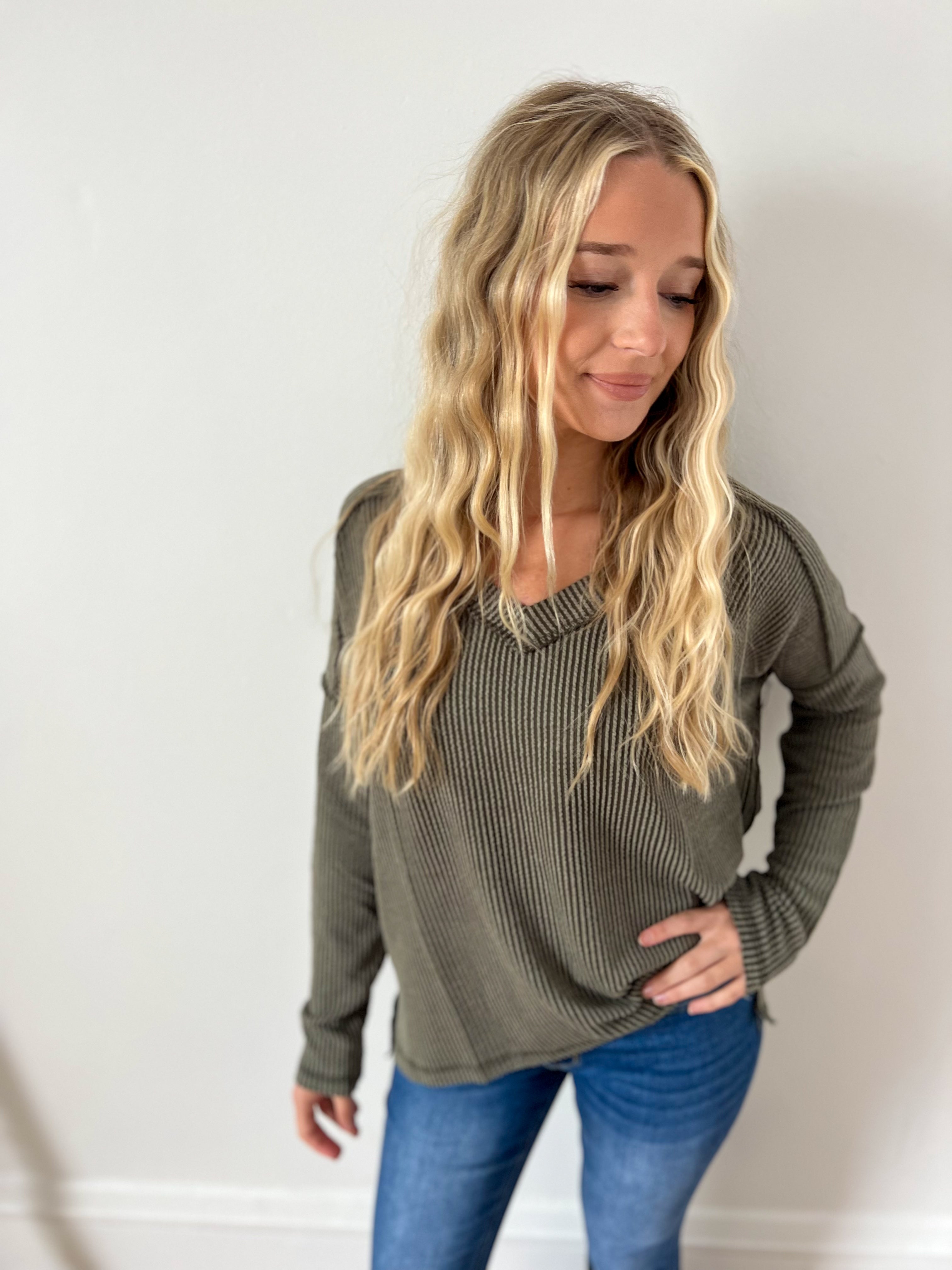 Khloe V-neck Top - Olive