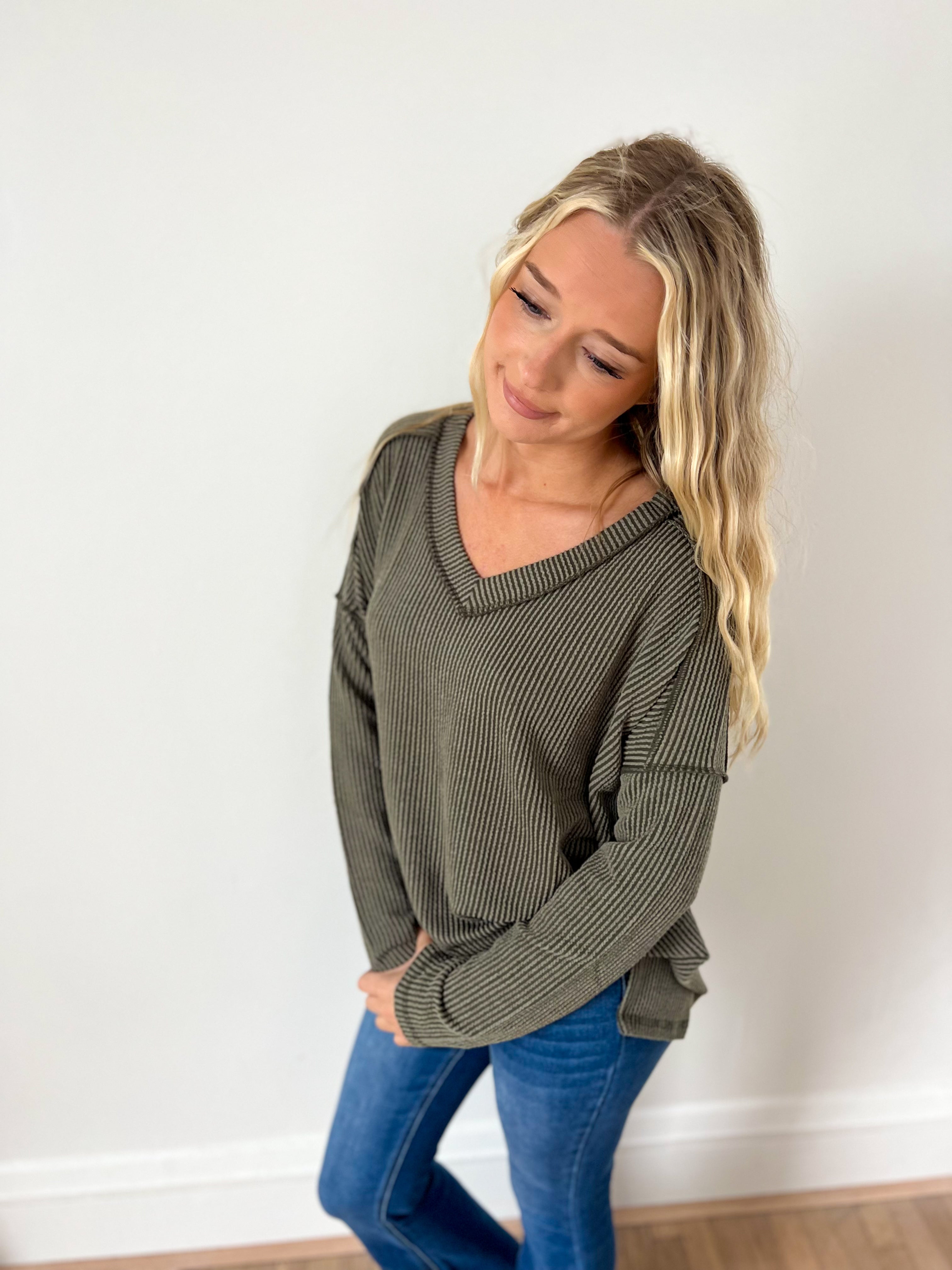 Khloe V-neck Top - Olive