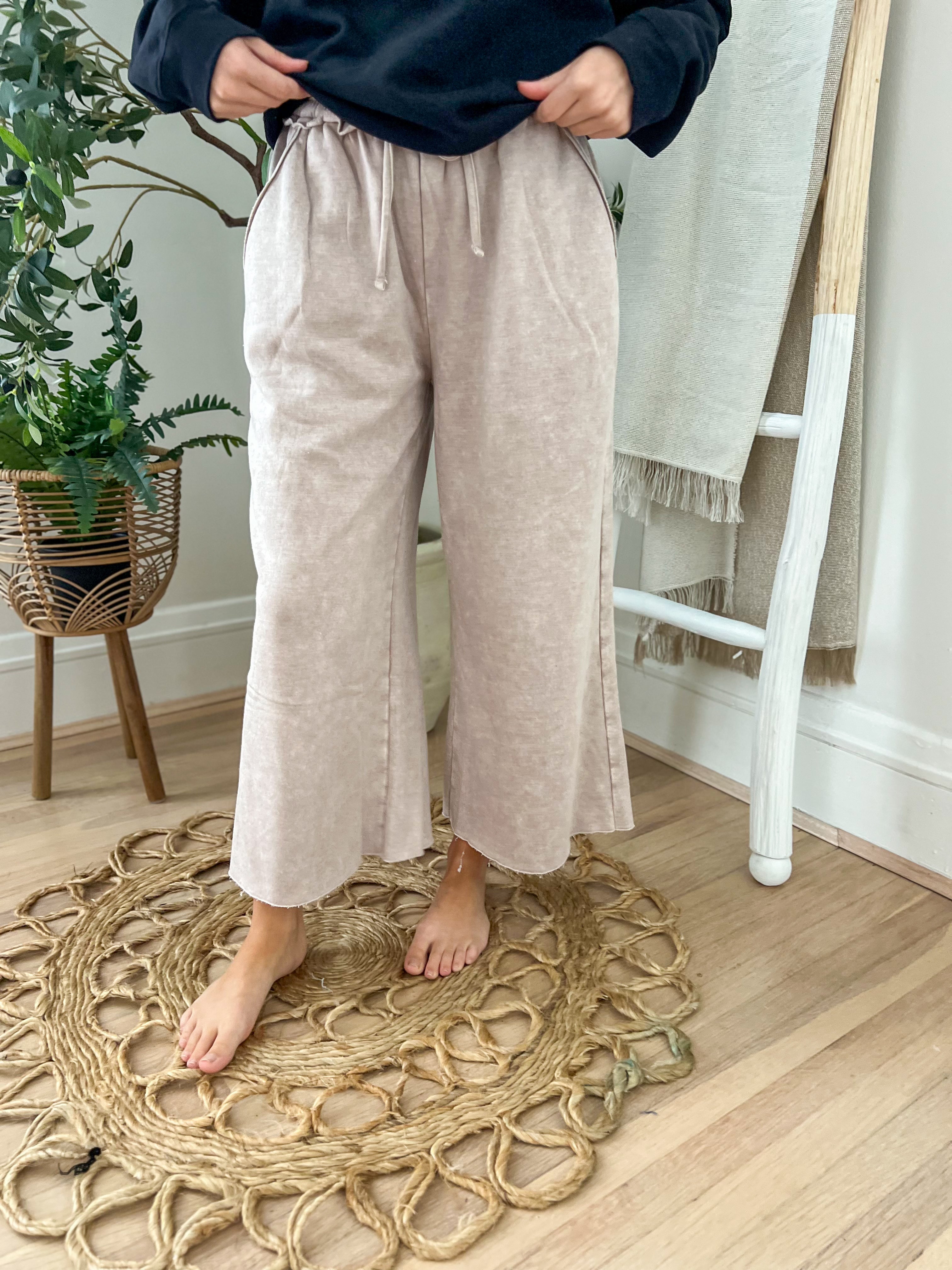 Cropped Wide Leg Comfy Pants - Ash Mocha