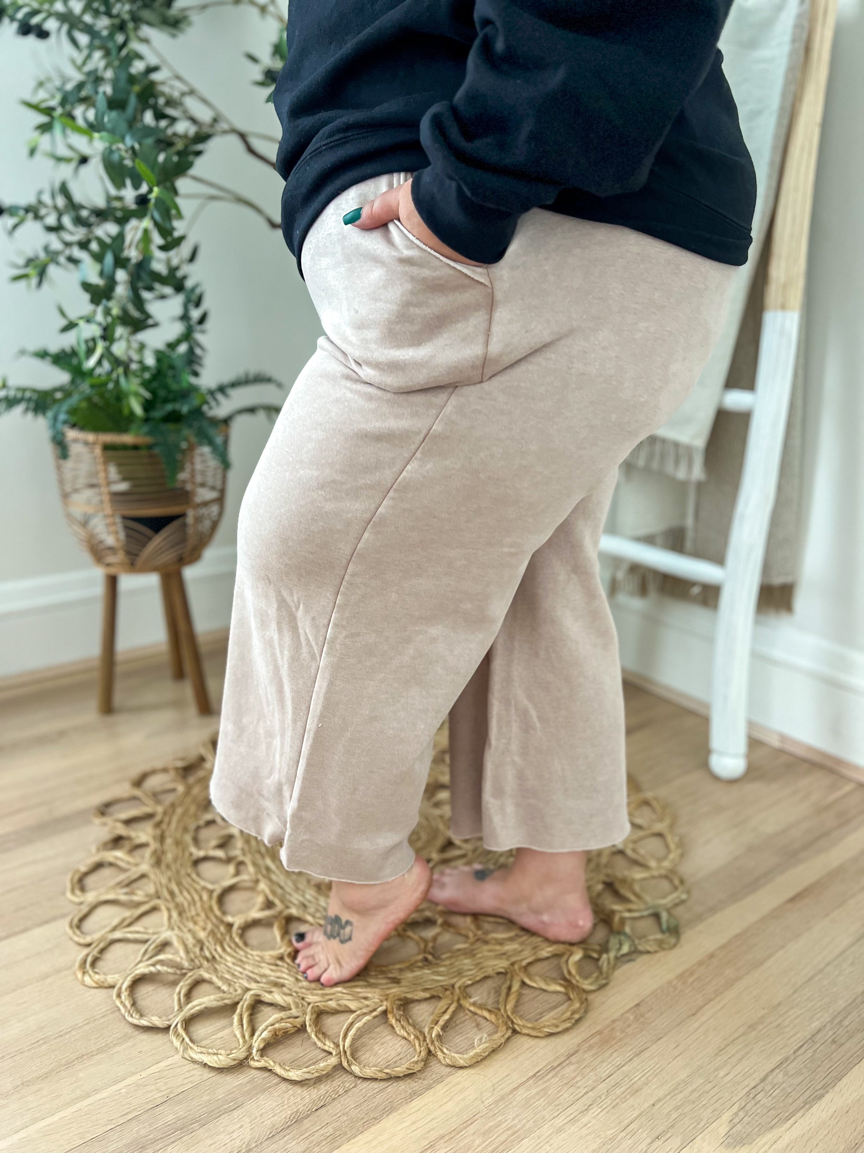 Cropped Wide Leg Comfy Pants - Ash Mocha