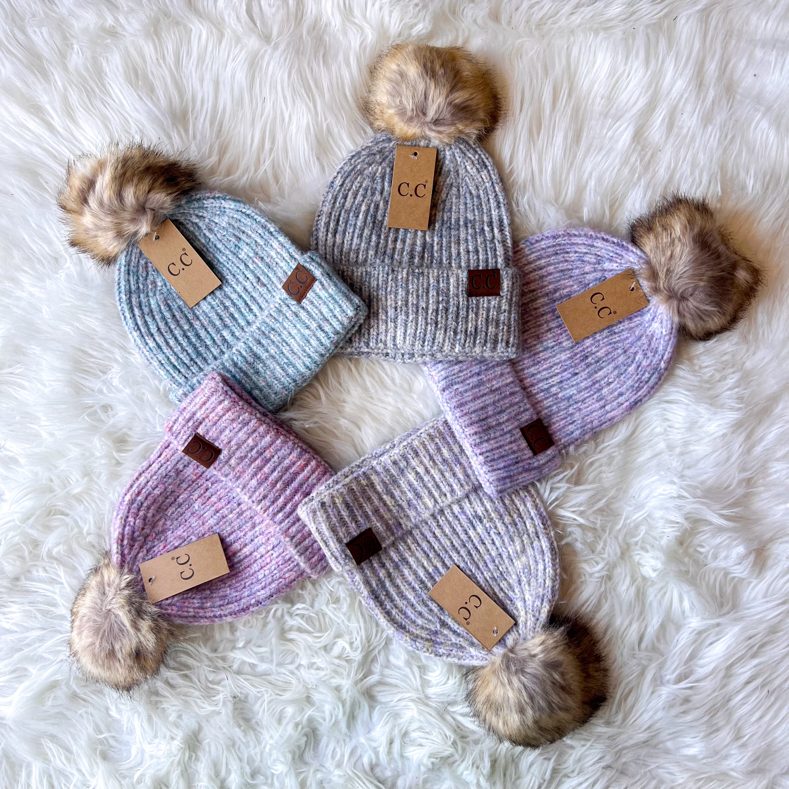 CC Soft Ribbed Fur Pom Beanie - 5 Colors